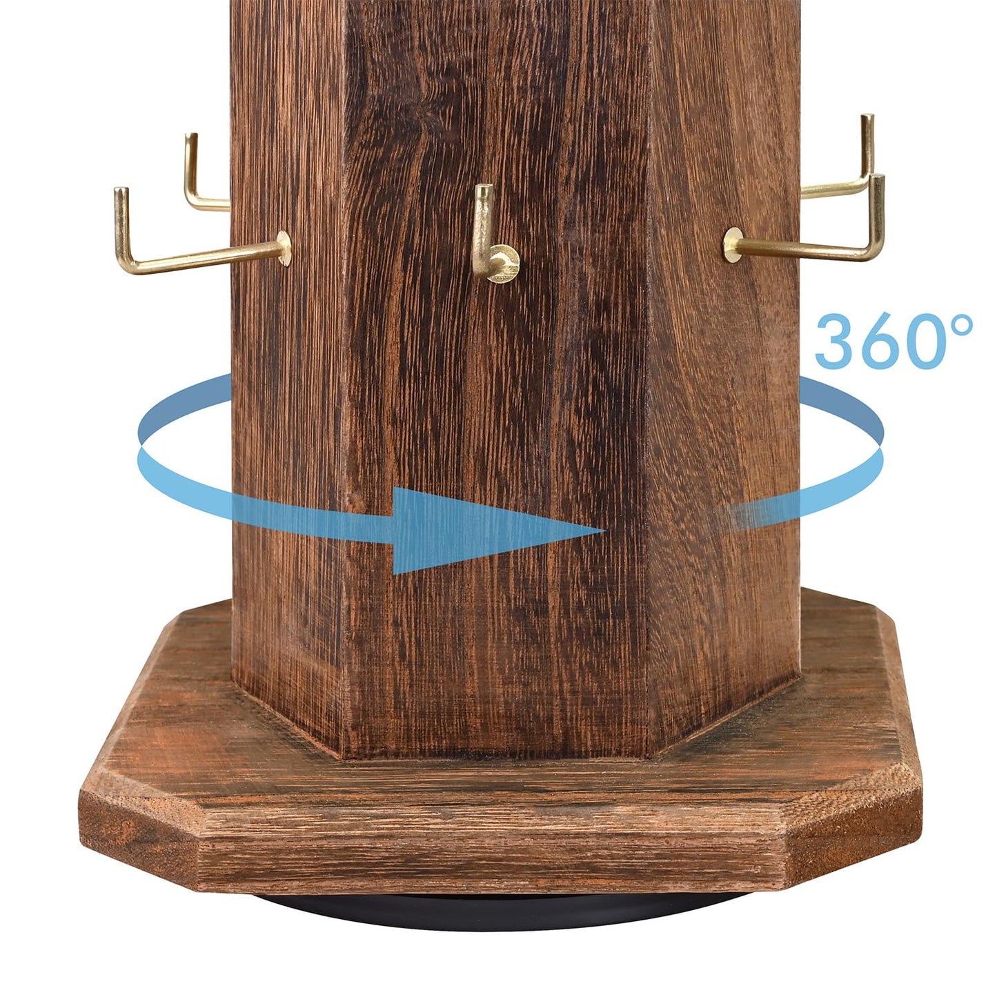 Ikee Design Free Assemble 24 Hooks Wood Hexagon 6 Sided Rotating Jewelry Display Stand Tower for Earrings,Bracelets, Keychain Earring Display Stand for Selling, Showcase, Brown Color