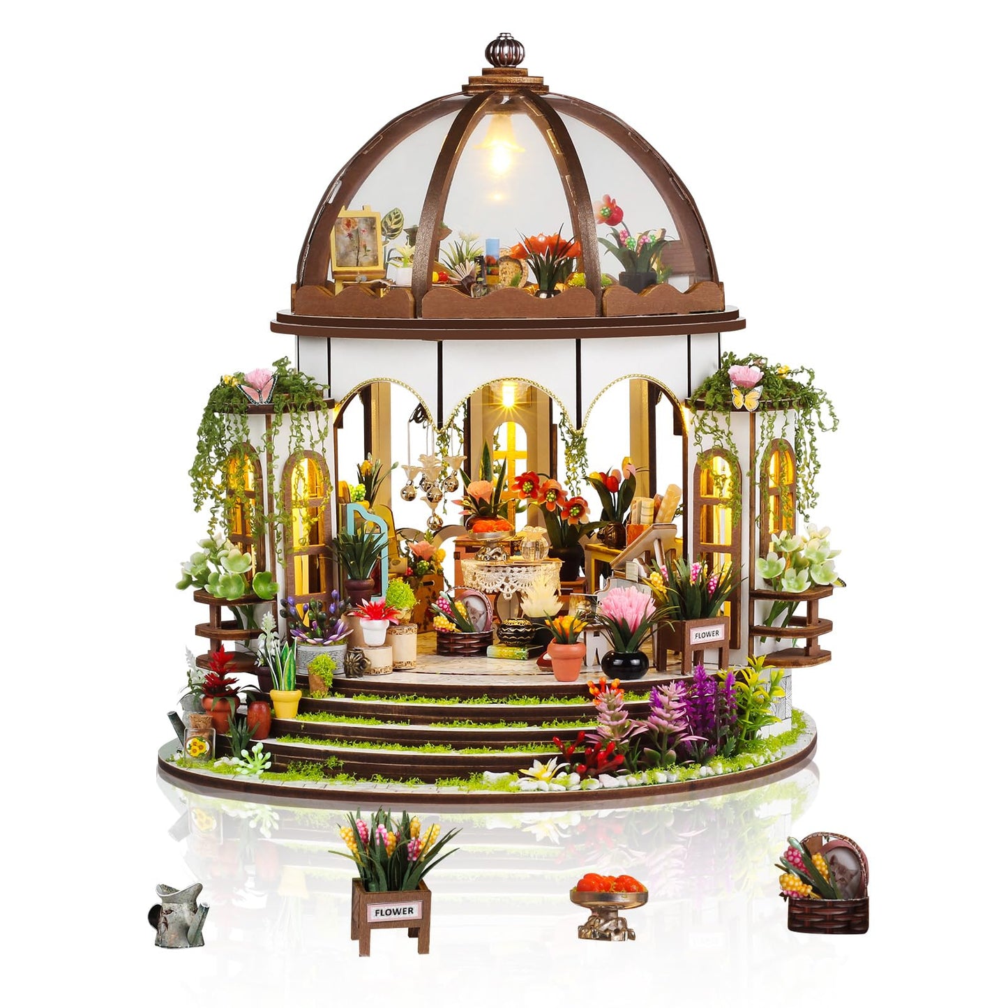 Foyucool 2025 New DIY Miniature House Kit, Dollhouse Kit with LED Light, Mini House Building Kits for for Adult to Building, Christmas Day Home Decorations Gifts for Friends, Castle Flower House