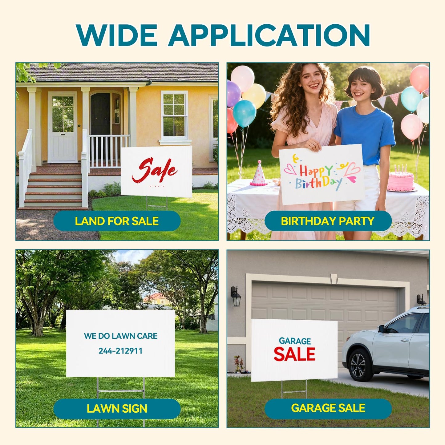 USCNC 15 Pack Lawn Signs Corrugated Plastic 17x12 Inches Blank Yard Signs with Stakes for Yard Sale Sign Outdoor, Garage Sale, Open House, Estate Sale, Guidepost, Birthday Party