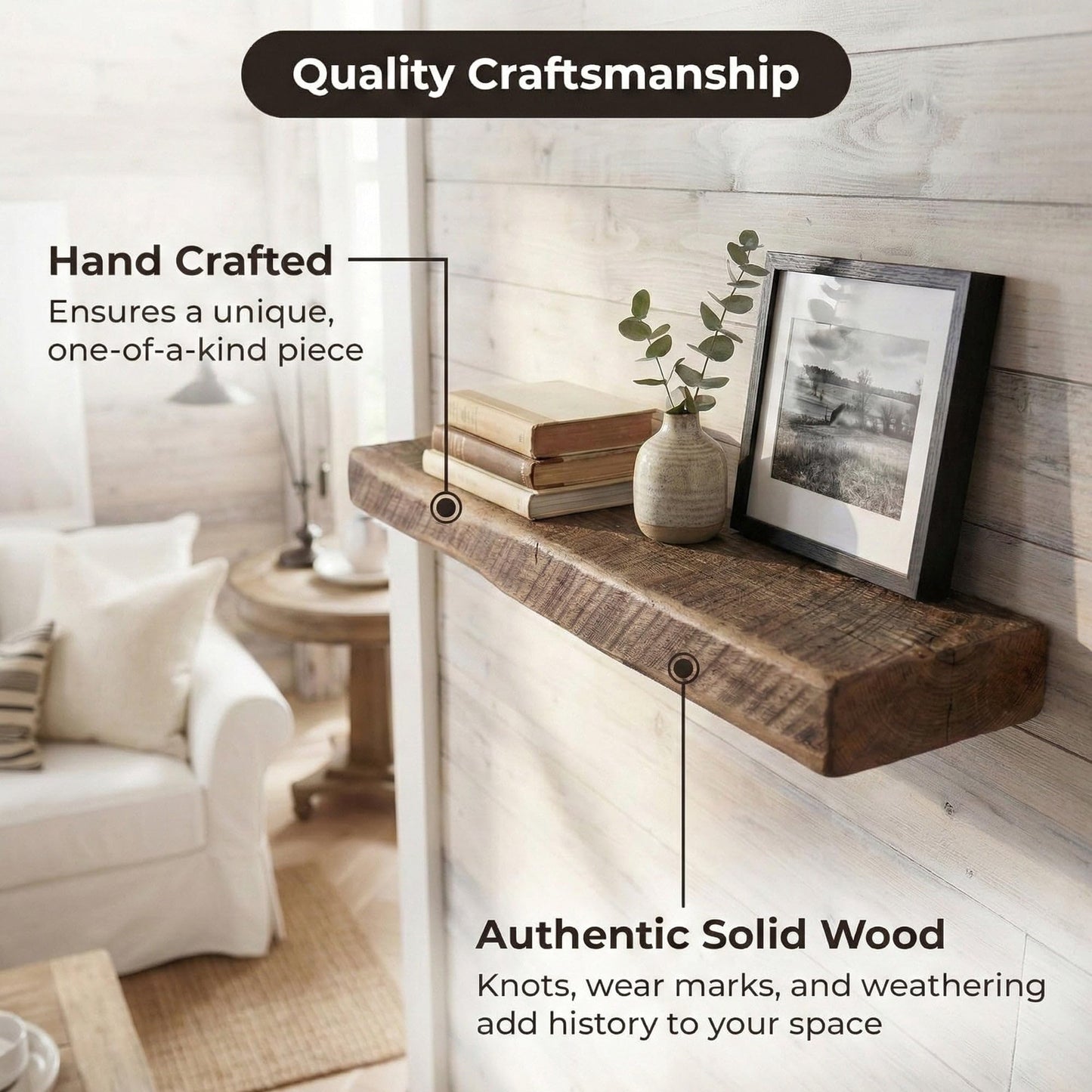 MY VINTAGE FINDS Reclaimed Wood Floating Shelves Real Solid Thick Wood Rustic Shelf Handmade