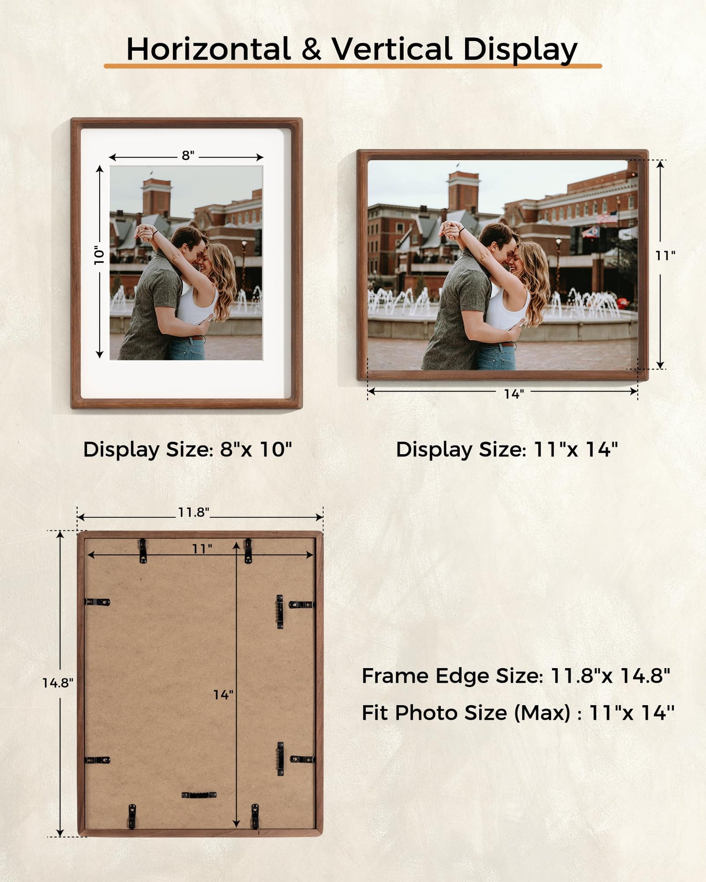 RICHFOCUS 11x14 Picture Frame USA-Sourced Natural Walnut Solid Wood Photo Frame Handcrafted Rounded Corner Wooden Frame with Real Glass Display Photos 8x10 with Mat or 11x14 Without Mat