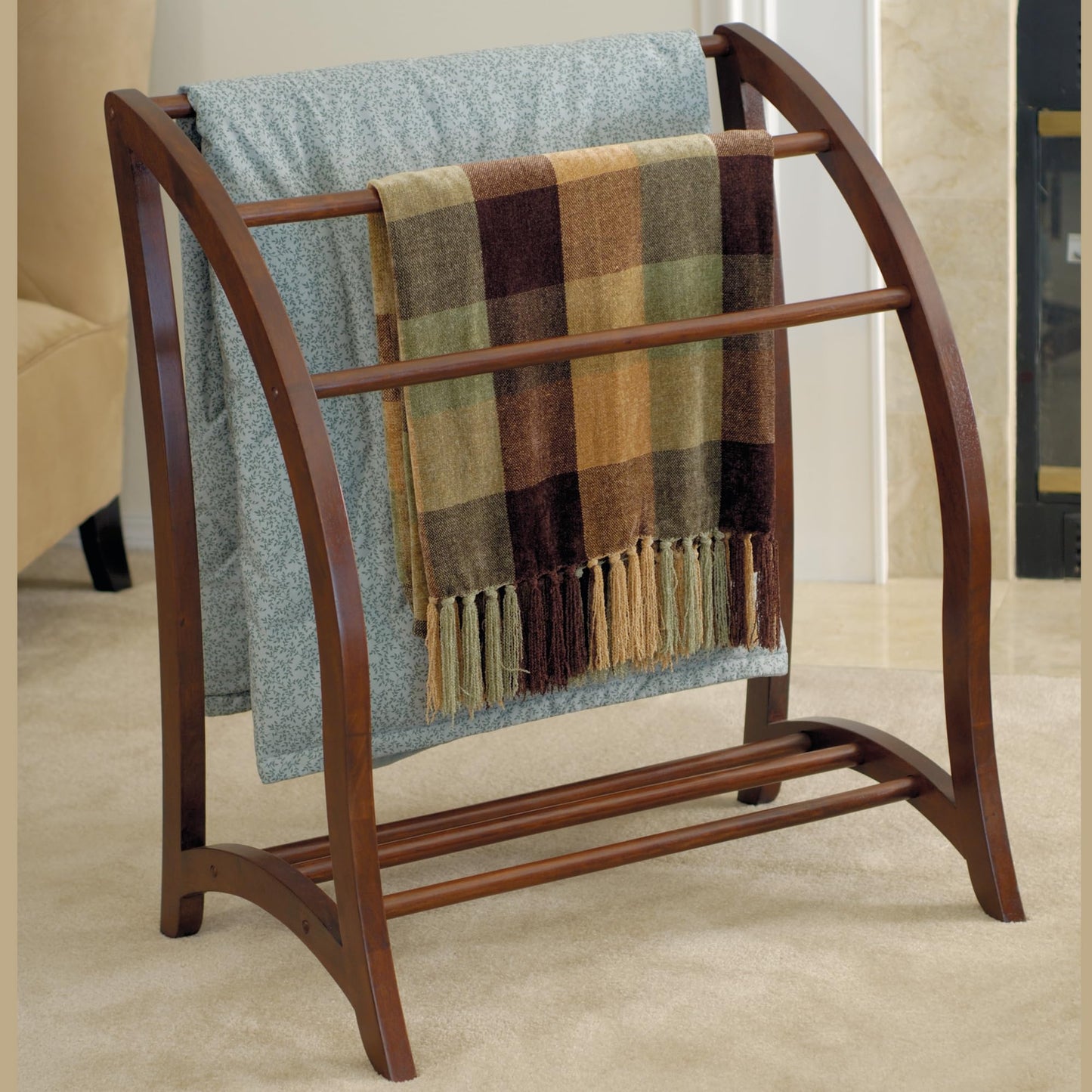 Winsome Wood Quilt Rack with 3 Rungs, Antique Walnut (94036)