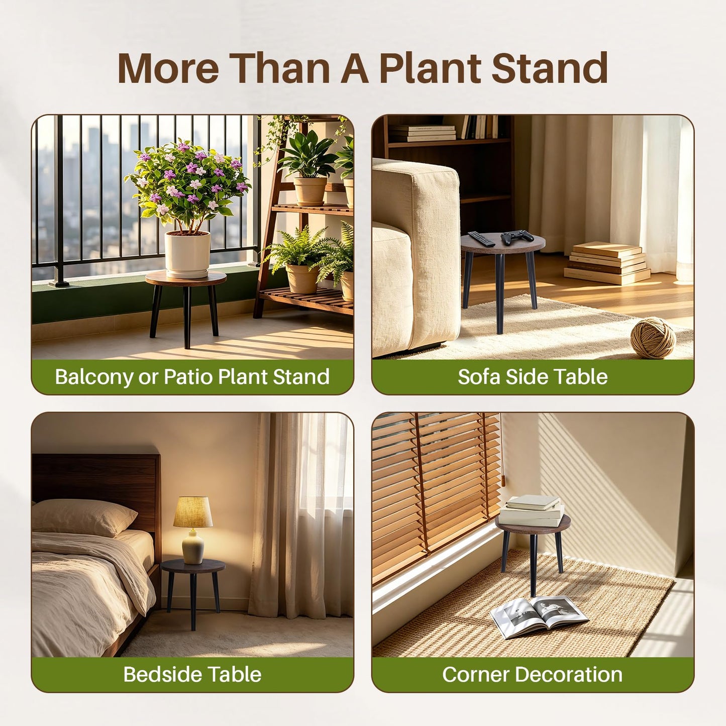 Phyluckny Round Plant Stand Indoor, Mid Century Wood Plant Table, Heavy Duty Metal Stool for Plants, Modern Flower Pot Holder, Small Side End Table for Home Decor (Walnut, 9.4"x7.8")