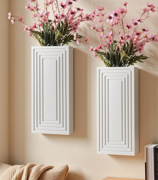 FancyPlus Wooden Wall Planter Vase,2 Pack Hanging Planter for Indoor Fake Plants Modern Boho Farmhouse Wall Art Decor for Home Indoor Kitchen Modern Farmhouse Bathroom Living Room Dining Room(White)