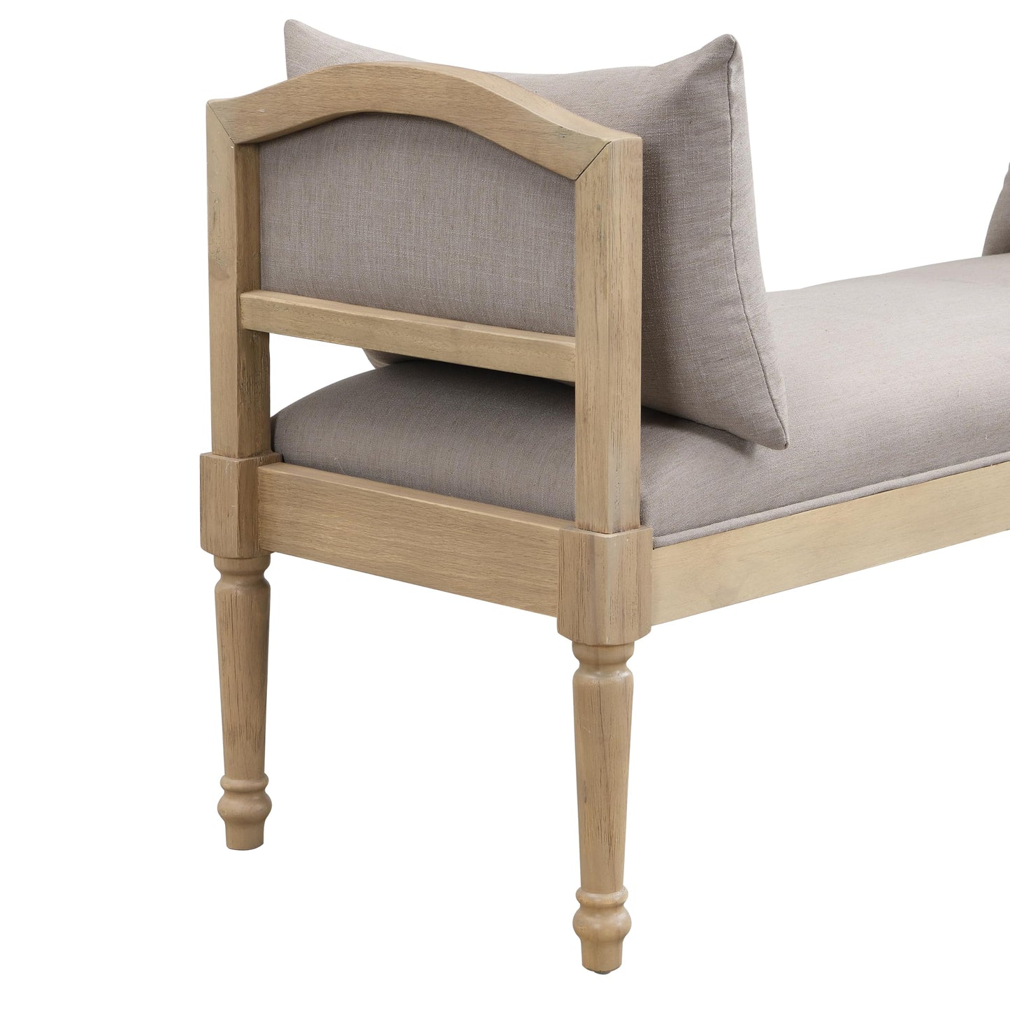 Christopher Knight Home Upholstered Bench with Turned Wood Legs and Side Cushions, Farmhouse Accent Bench, Solid Wood Frame Entryway End of Bed Bench, Greige Cushion and Finish