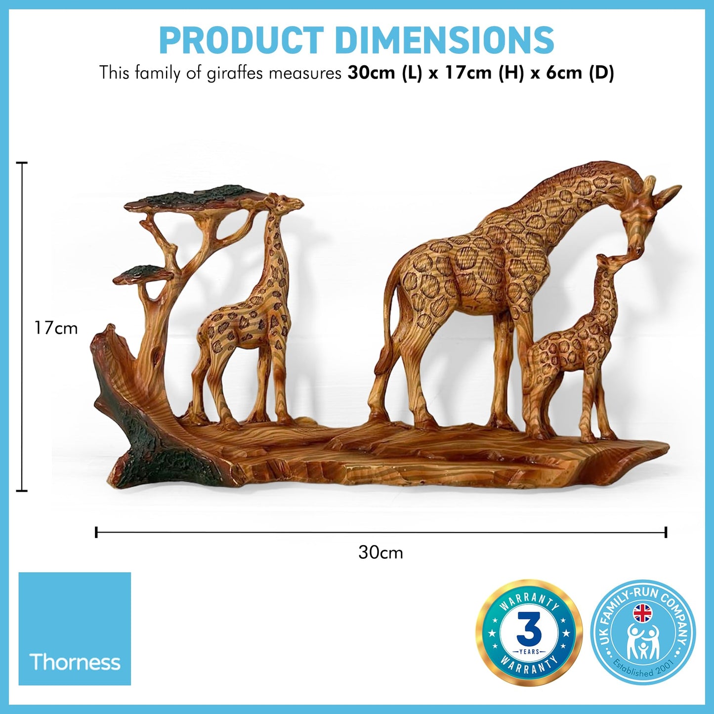 Thorness GIRAFFE FAMILY ORNAMENT | Wooden giraffe ornament for the home | African animal gift | Wildlife gifts | Home decor | 30cm (L) x 17cm (H) x 6cm (D)