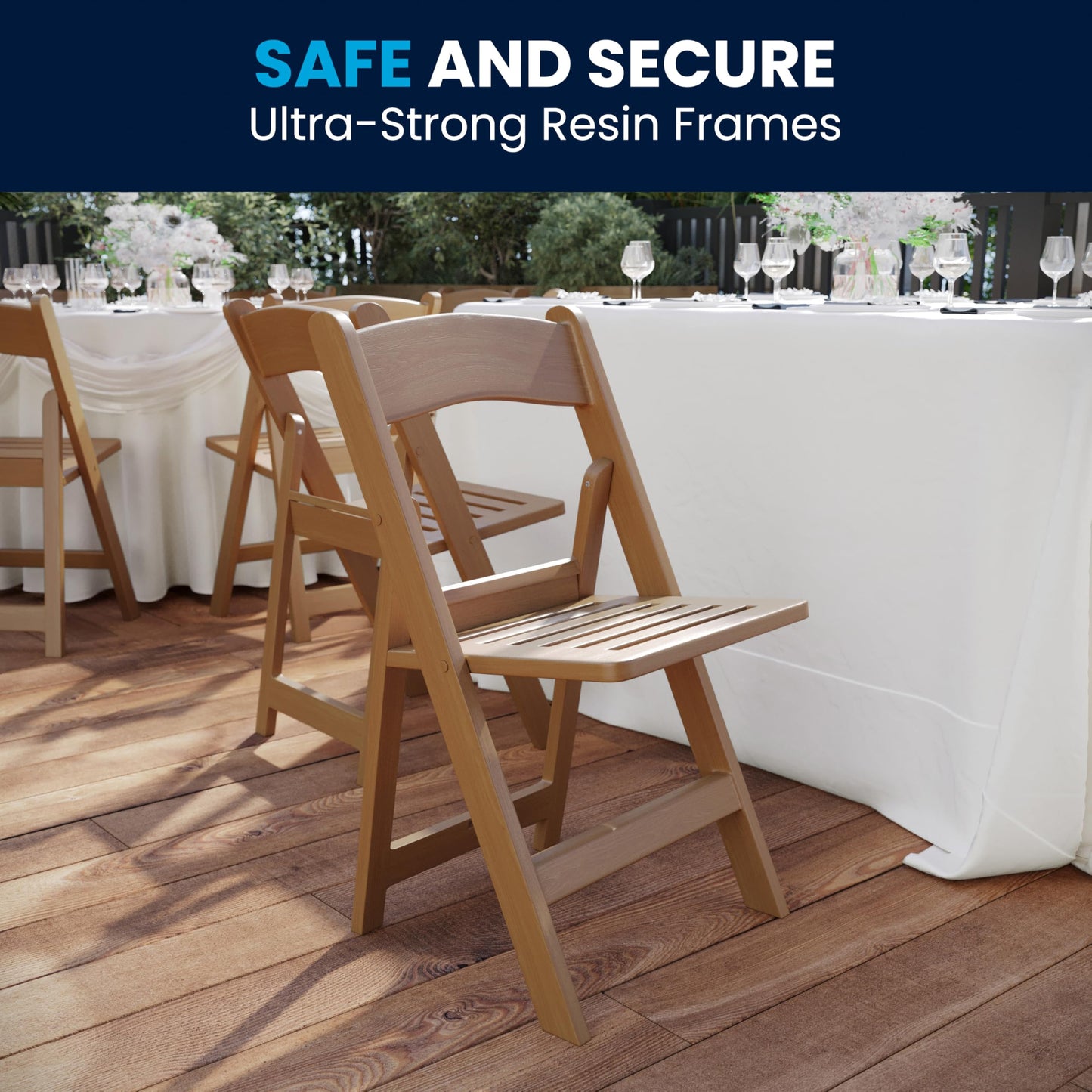 Flash Furniture Hercules Commercial Indoor/Outdoor Folding Event Chair, Wood Look, Weather-Resistant, Lightweight Design, Versatile Use, Chestnut