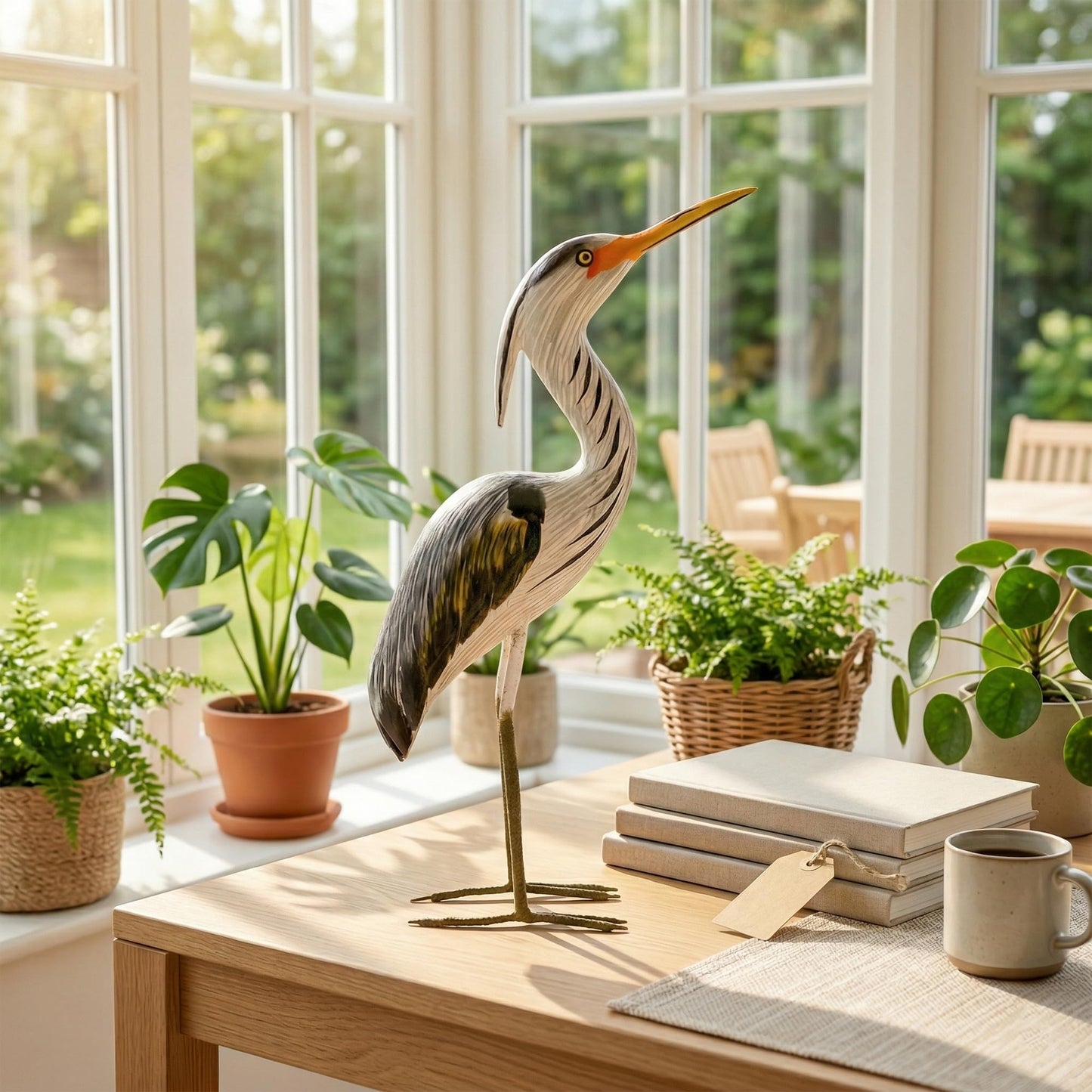 G6 Collection Hand Carved Great Blue Heron Sculpture – Wooden Coastal Bird Figurine, Elegant Wading Bird Decor – Great Blue Heron