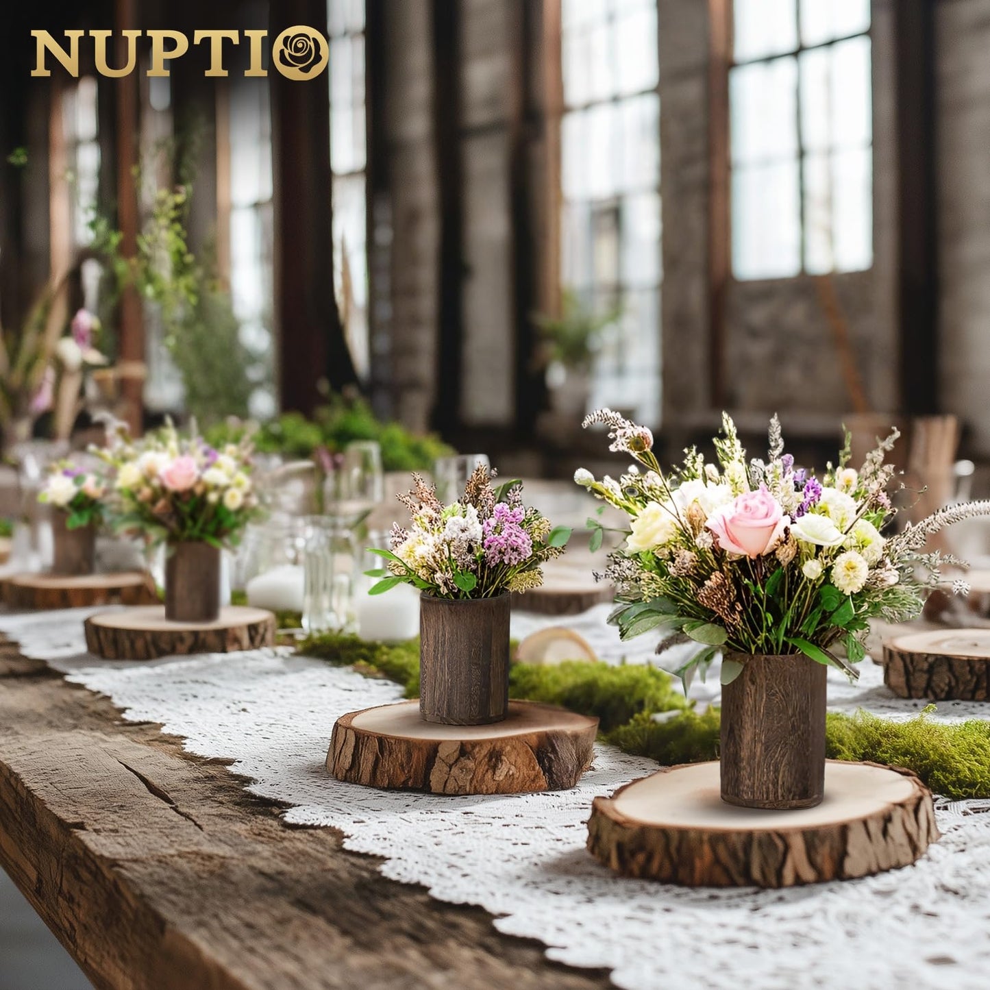 NUPTIO Wood Vases Rustic Centerpiece: 6 Pcs 5.1" Wooden Vase for Home Decor - Brown Small Vase for Wedding Table Living Room Shelf Decor