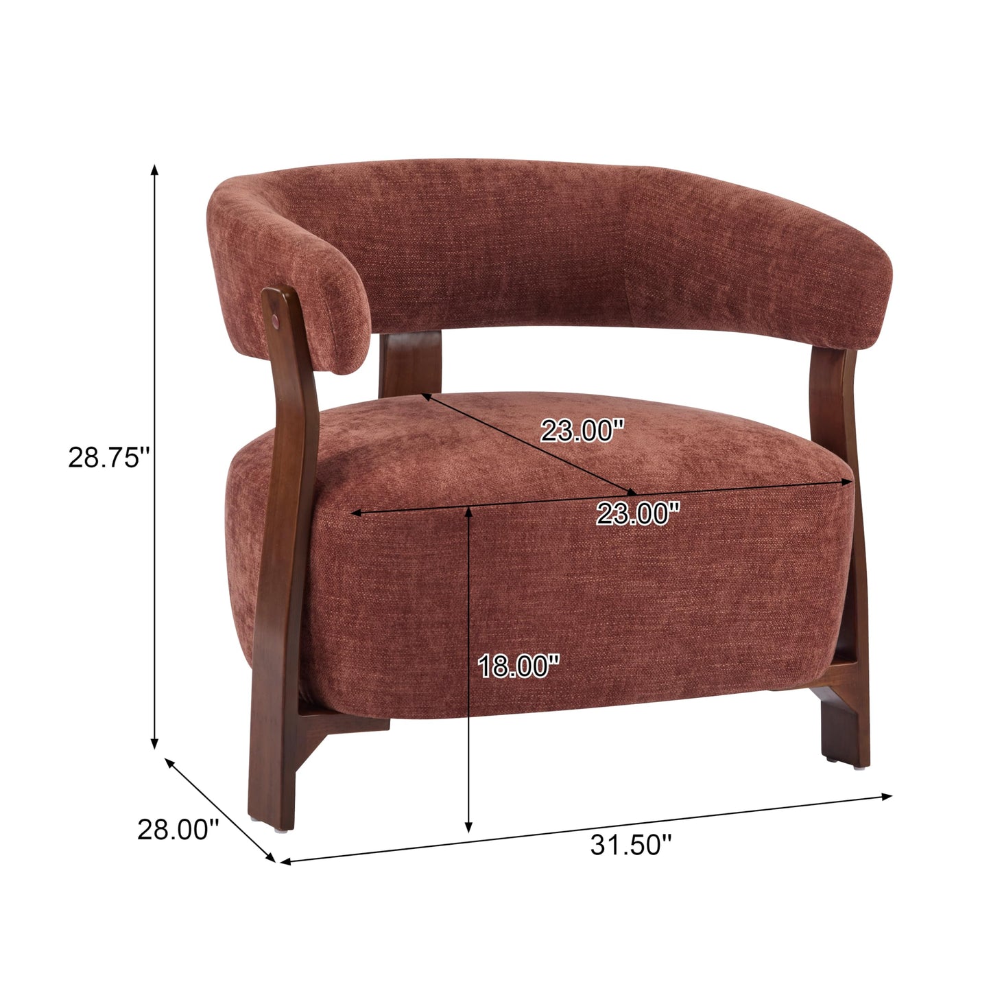 Christopher Knight Home Kled Upholstered Lounge Chair Indoor with Wooden Frame, Modern Accent Chair for Living Room, Comfy Reading Armchair with 3 Legs Design, Thick Cushions, Coral + Walnut