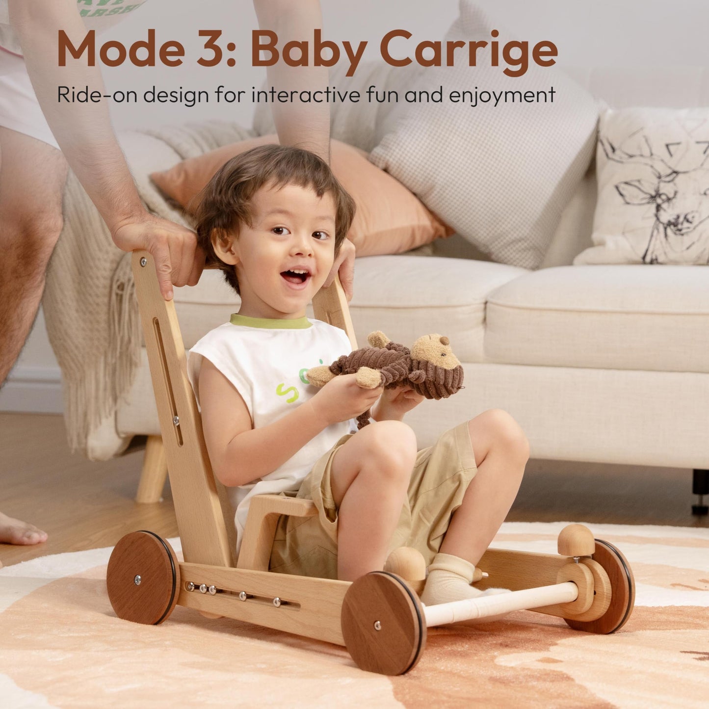 Woodtoe Wooden Baby Walker, 4-in-1 Montessori Baby Push Walker, Adjustable Speed Baby Push Toys, Wood Balance Bike, Educational Learning to Walk Birthday Toys Gift for Toddler 1 2 3 Year Old