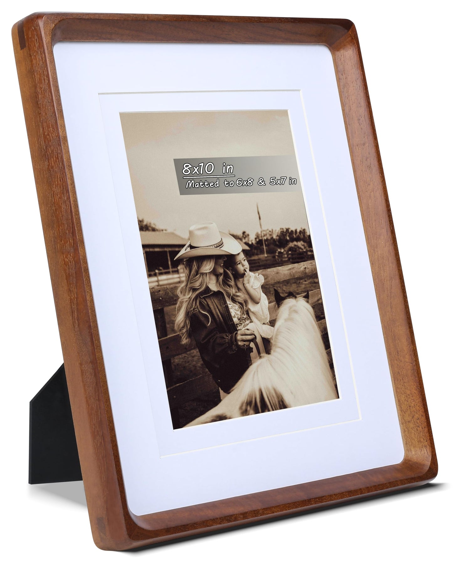 Gdfmsc 8x10 Picture Frame with Mat for 5x7/6x8, USA-Sourced Natural Walnut Wood Handcrafted Rounded Corner with Real Glass, Vertical or Horizontal Display Photo Gallery Wall & Tabletop Frame
