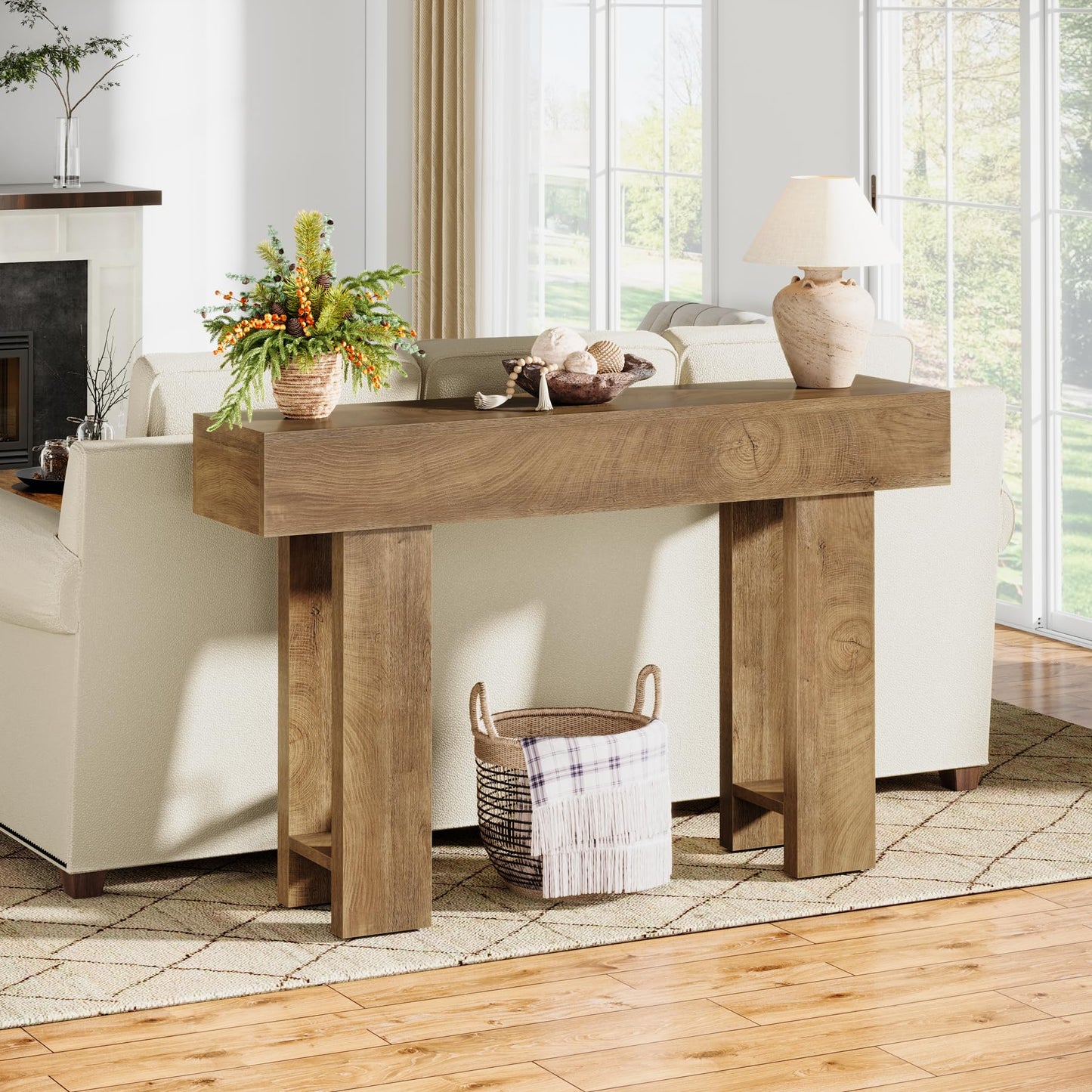 Cealform Console Tables for Entryway, 47.2 Inches Long Sofa Table Behind Couch, Farmhouse Wooden Style Entry Way Table for Living Room, Hallway, Entrance, Foyer (Light Brown)