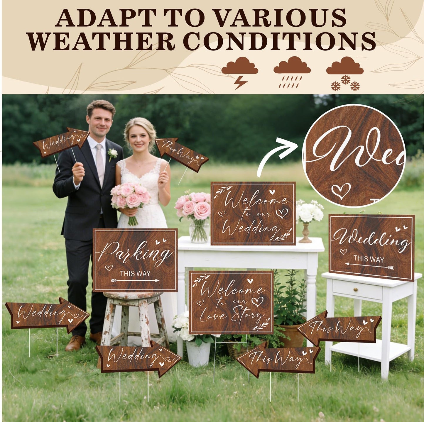 10 Pack Wedding Signs Outdoor Wedding Party Decoration Kits Weddings This Way Sign for Ceremony Reception Double-Sided Marriage Lawn Yard Sign Parking Direction Arrows with Stakes for Bridal Shower