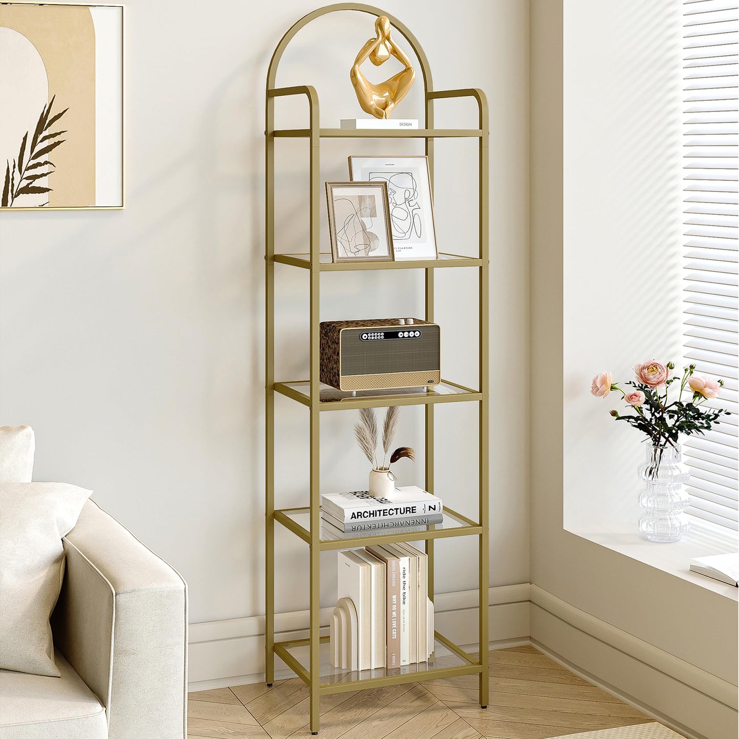 Hzuaneri Blanket Ladder and Glass Bookcase
