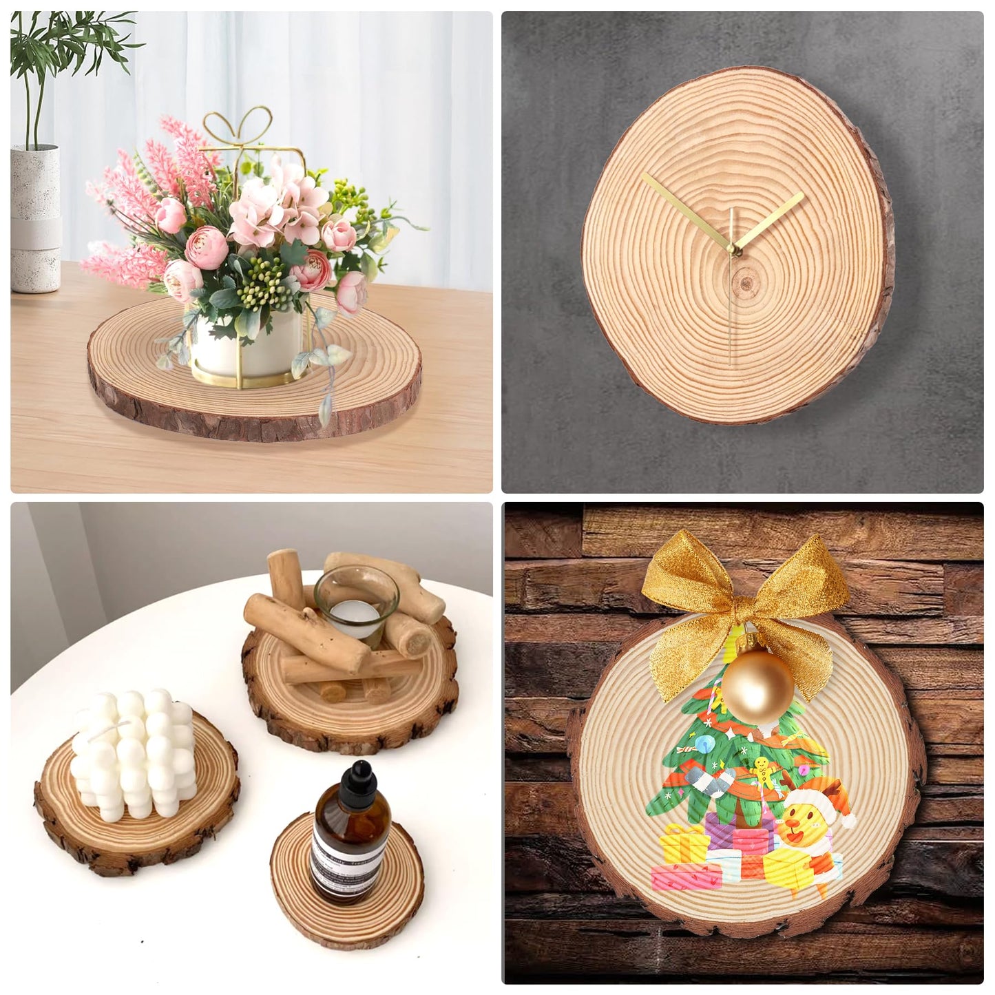 Set of 10 Wood Slices for Centerpieces 7-8 inch, Natural Unfinished Wood Craft Kits, Tree Slices with Bark for DIY Crafts Wedding Christmas Party Decoration, Wood Centerpieces for Tables