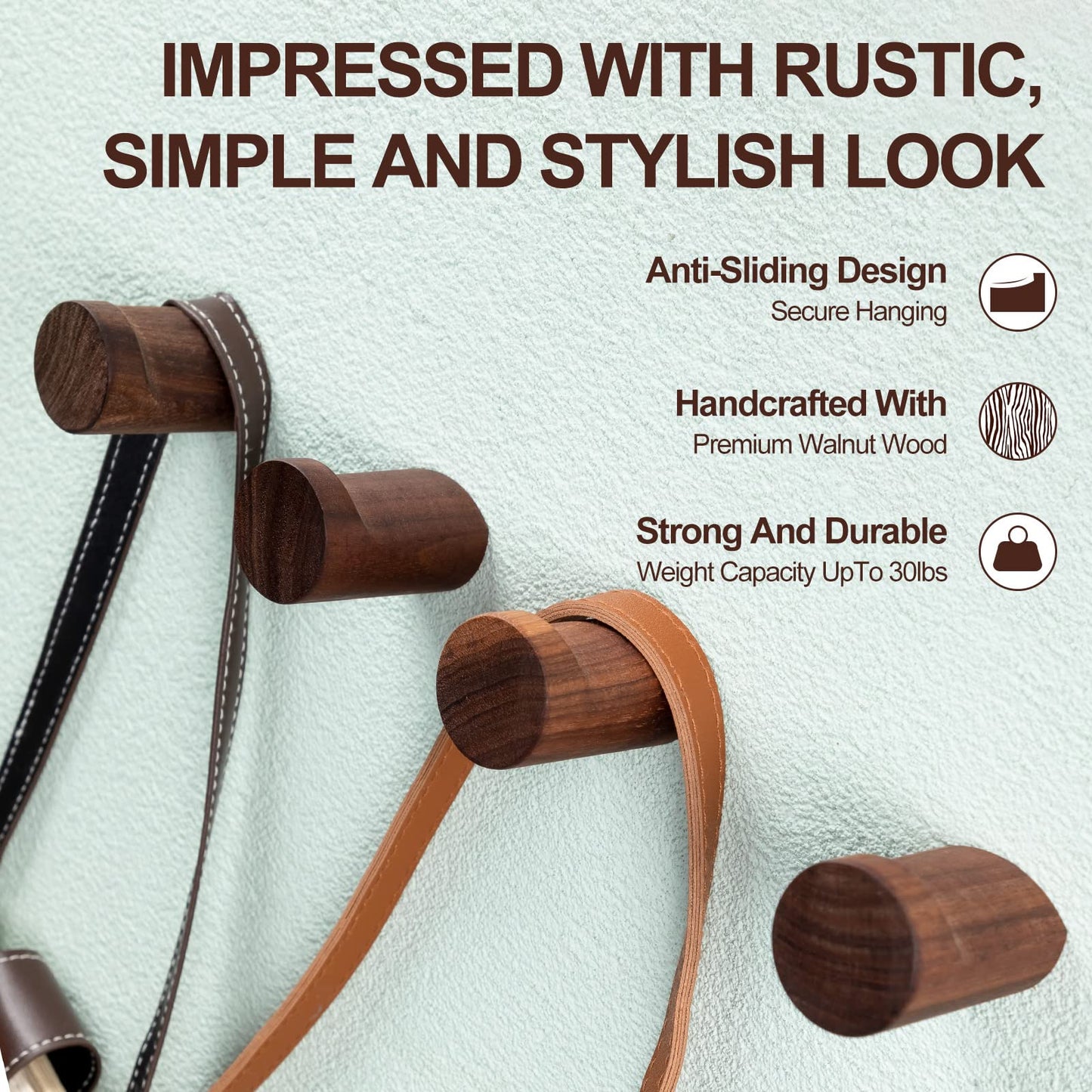 Roowest 12 Pack Walnut Wood Wall Hooks Natural Wooden Coat Hooks Wall Mounted Handmade Rustic Decorative Modern Hanging Backpack Hanger for Towel Mug Clothes Holder Heavy Duty Entryway Peg