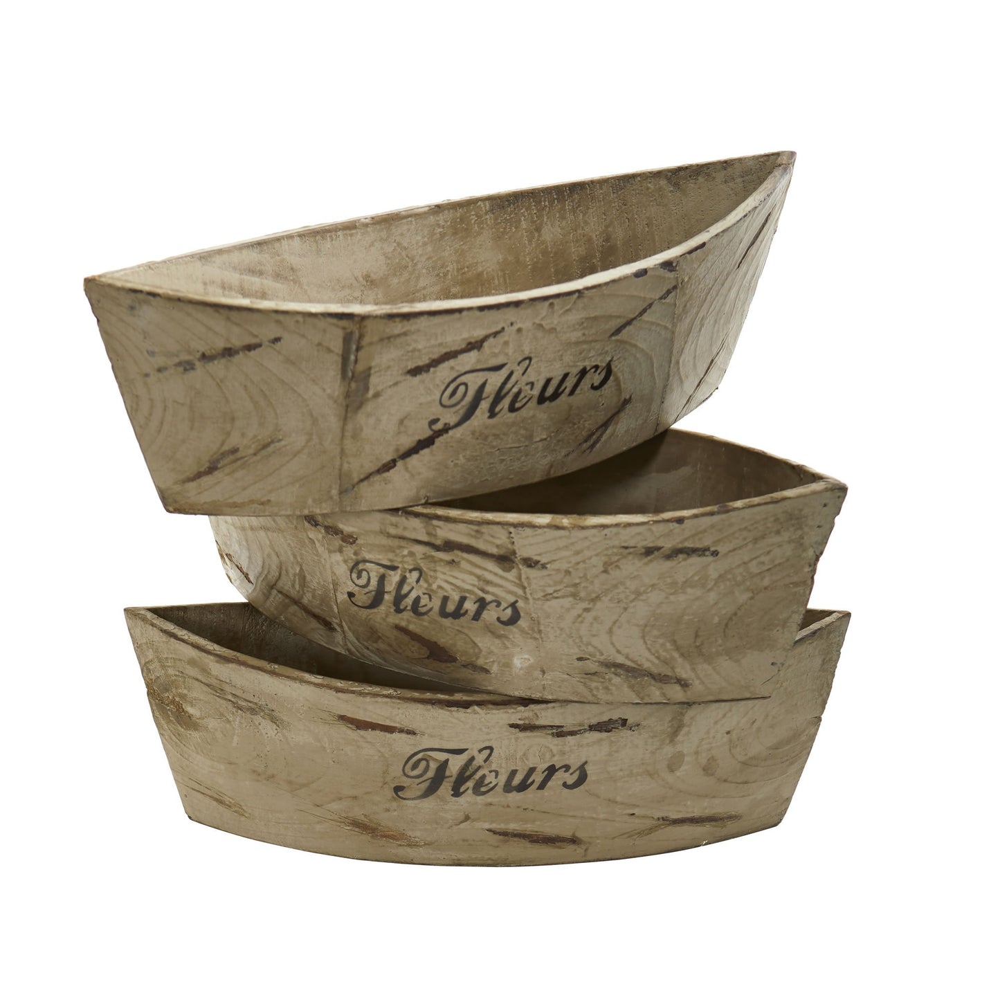 Nearly Natural White Washed Wood (Set of 3) Planter, Beige