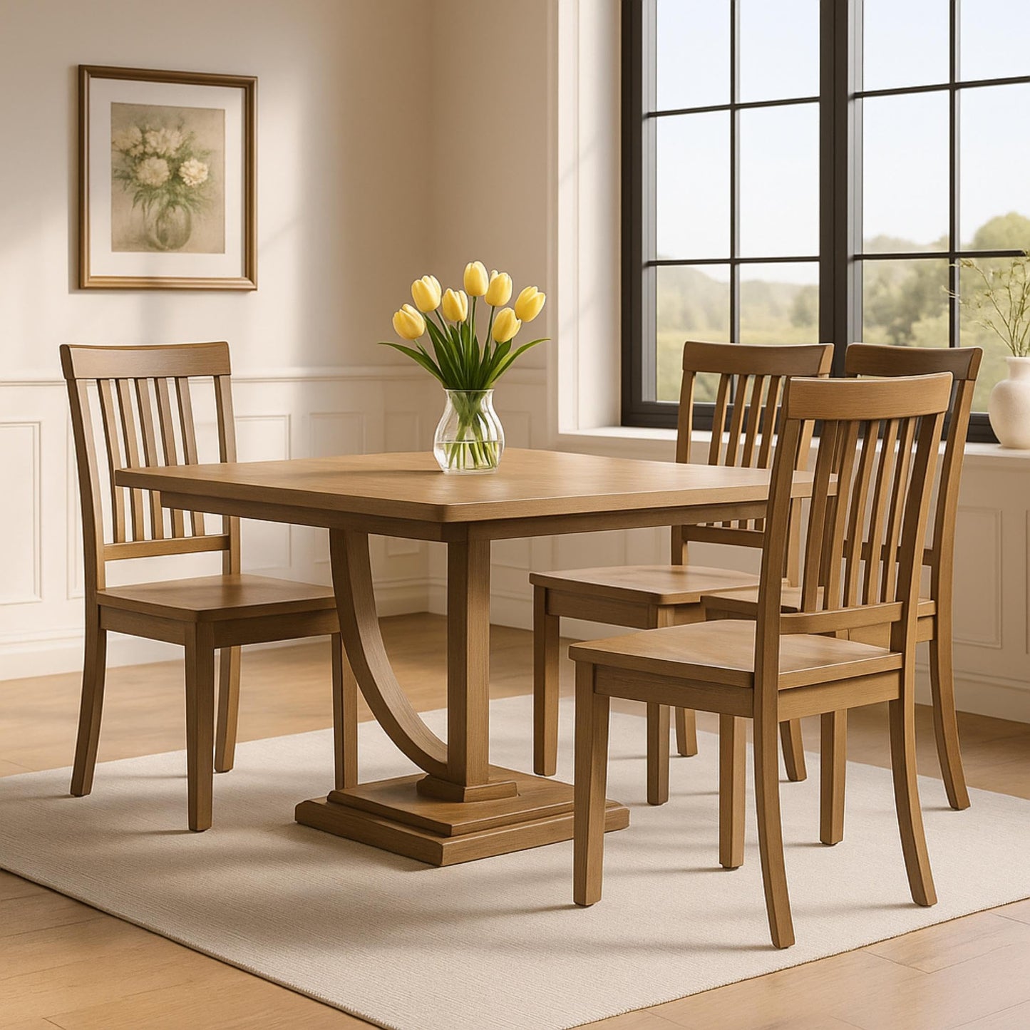 COLAMY Wooden Dining Chairs Set of 4, Spindle High Back Windsor Kitchen Side Chair, Farmhouse Dining Chairs for Kitchen and Dining Room, Light Brown