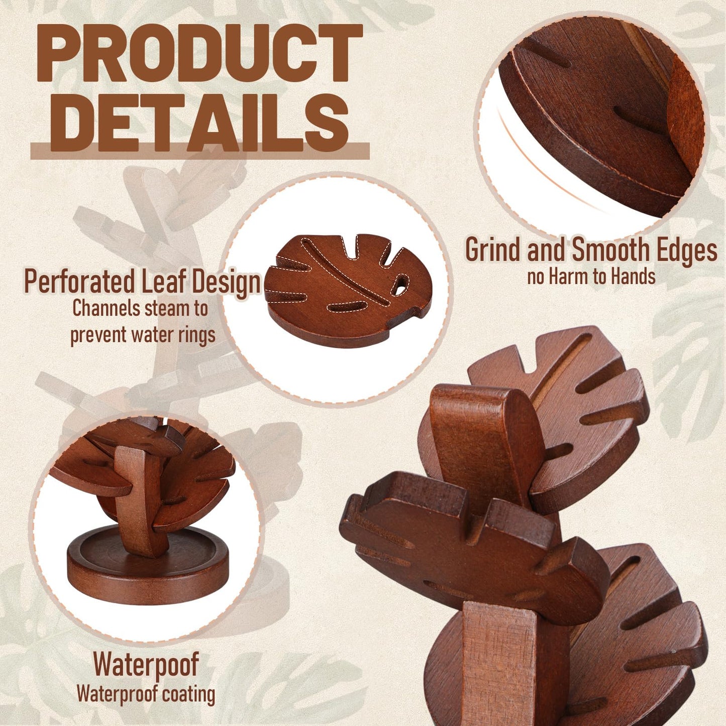 Zhehao 7 Pcs Bamboo Wooden Tree Trivets with Storage Stand, Tea Brown Tree Shape Coaster Trivet Set for Hot Dishes Pot Bowl Teapot Heat Resistant Mat Set for Countertop Kitchen Dining Table