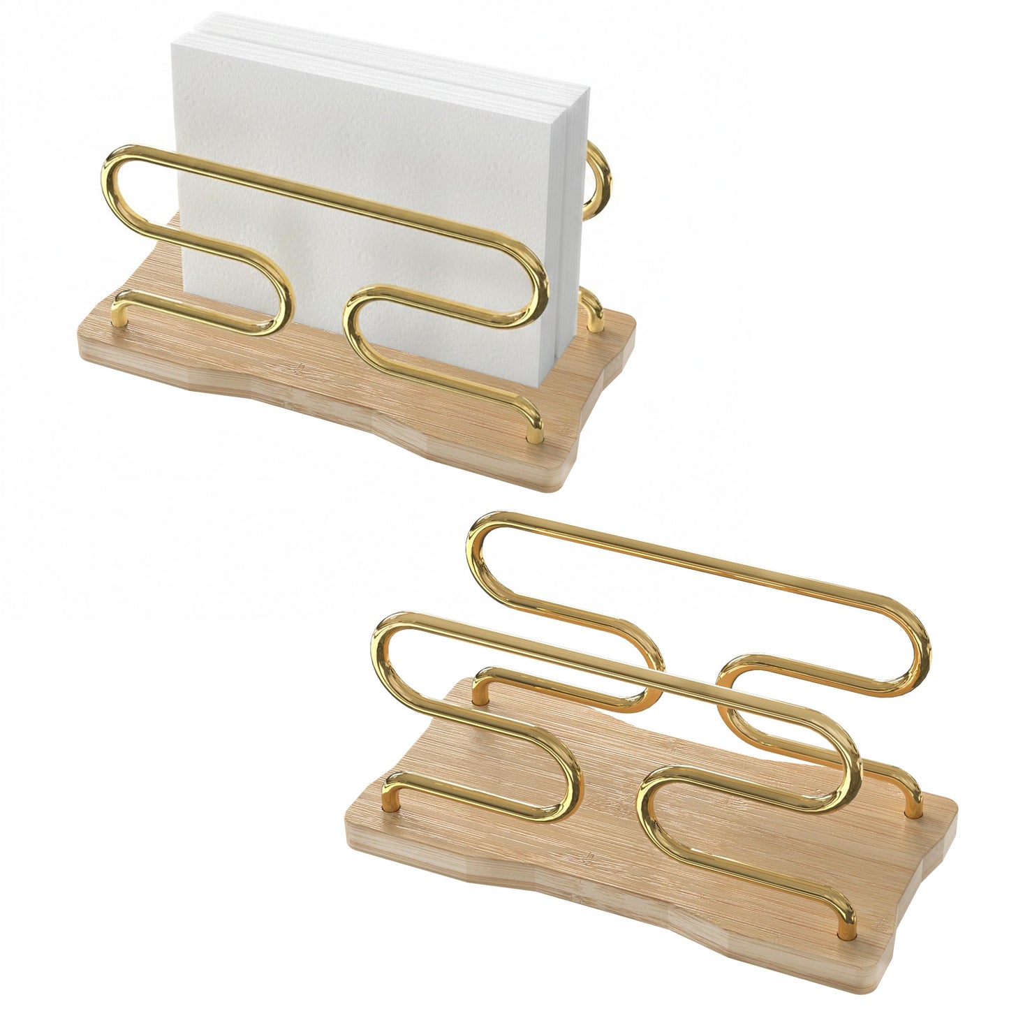 LUGUNU Bamboo Gold Napkin Holder Set, Non-Slip Base for Kitchen Counter