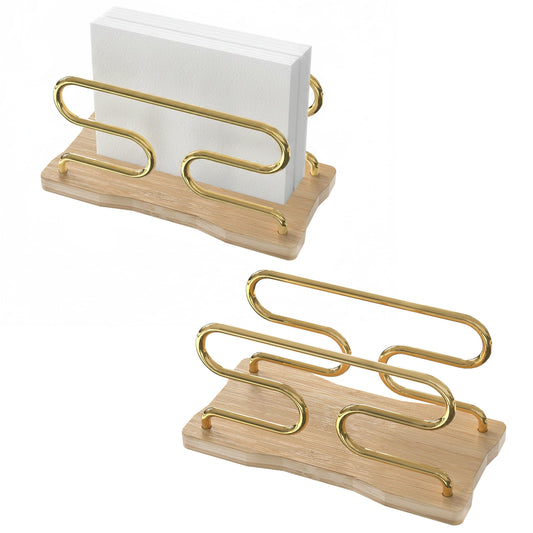 LUGUNU Bamboo Gold Napkin Holder Set, Non-Slip Base for Kitchen Counter