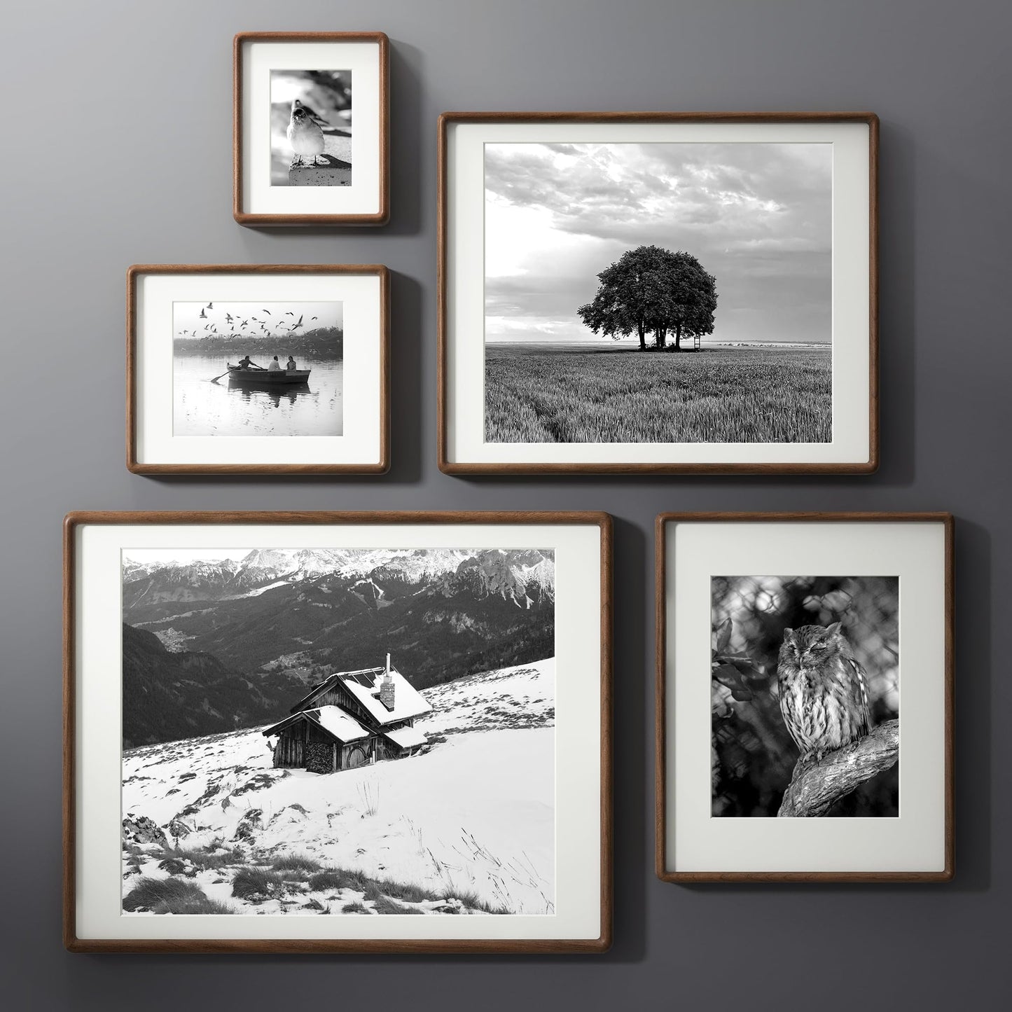 FLYJOE 8x10 Picture Frame Set of 2, Natural Solid Walnut Wood Photo Frame with Tempered Glass, Handcrafted Rounded Corner 8 x 10 Wooden Frame Matted to 5x7 Photo, Wall or Tabletop Display