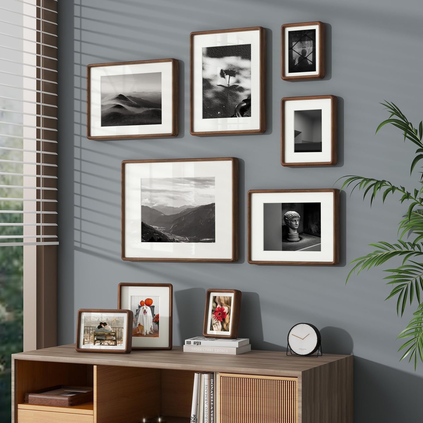 FLYJOE 8x10 Picture Frame Set of 2, Natural Solid Walnut Wood Photo Frame with Tempered Glass, Handcrafted Rounded Corner 8 x 10 Wooden Frame Matted to 5x7 Photo, Wall or Tabletop Display