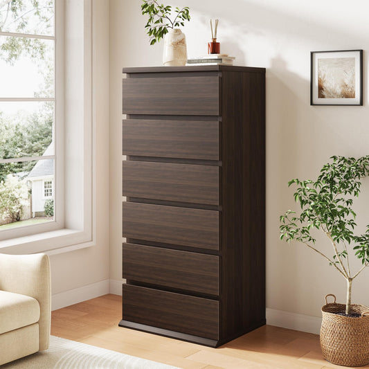 Brown Dresser, 6 Drawer Dresser for Bedroom, Wooden Chest of Drawers with Handleless Drawers, 19.7" W x 15.7" D x 47.2" H Vertical Tall Dresser, Storage Dressers for Living Room, Hallway and Office