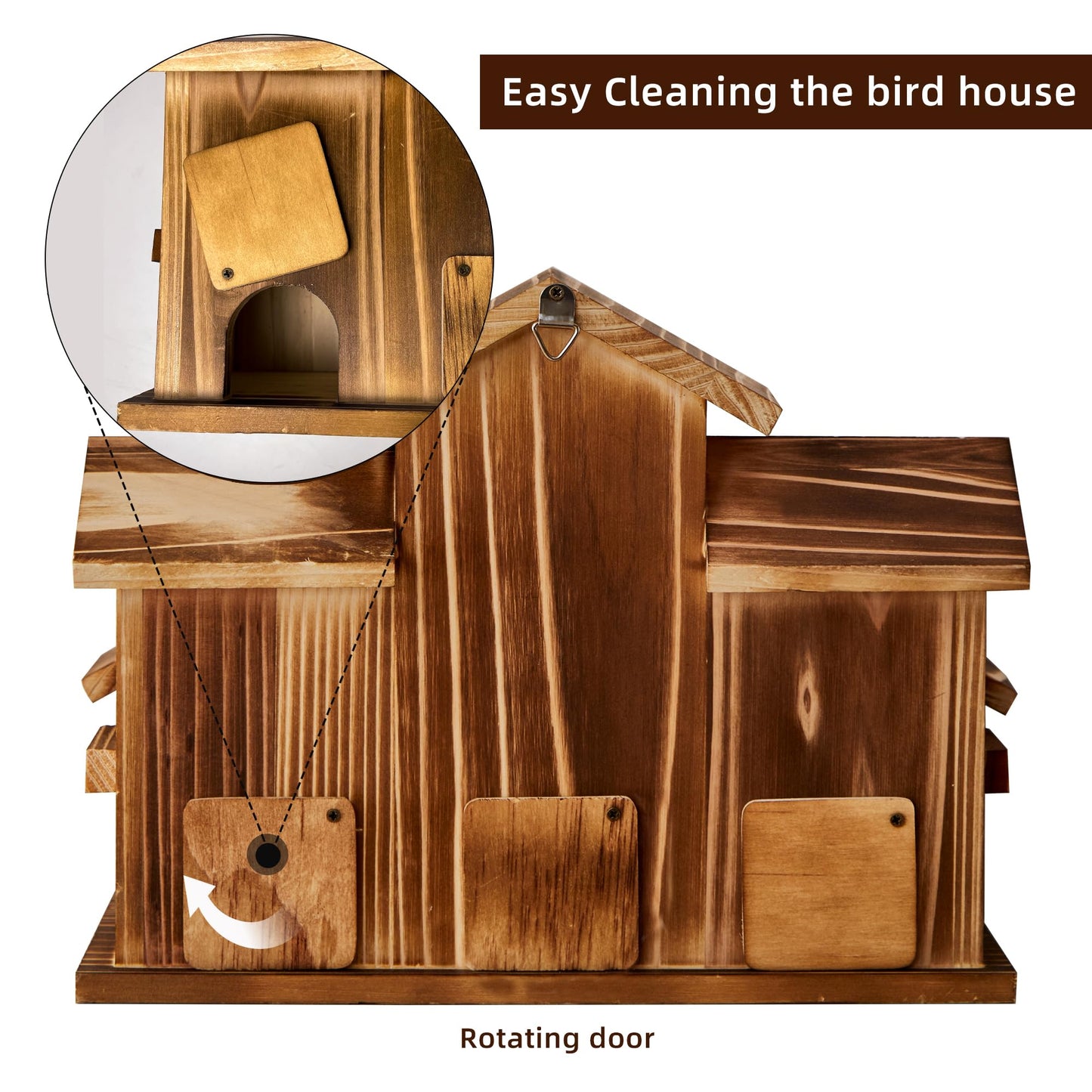 Puyikes Bird House for Outside 5 Hole Bird Houses Room for 5 Bird Families Large Bird House for Garden/Courtyard/Backyard for Garden Decor-Finch Bluebird Cardinals Handmade Wooden Hummingbird House