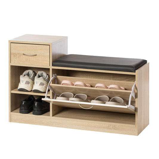 Basicwise, Oak Wooden Entryway Shoe Storage Bench with Cushion (QI003942.OK)
