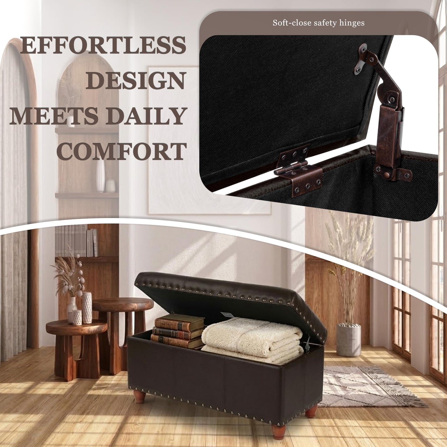 HomePop 40" Faux Leather Storage Cocktail Bench - Espresso