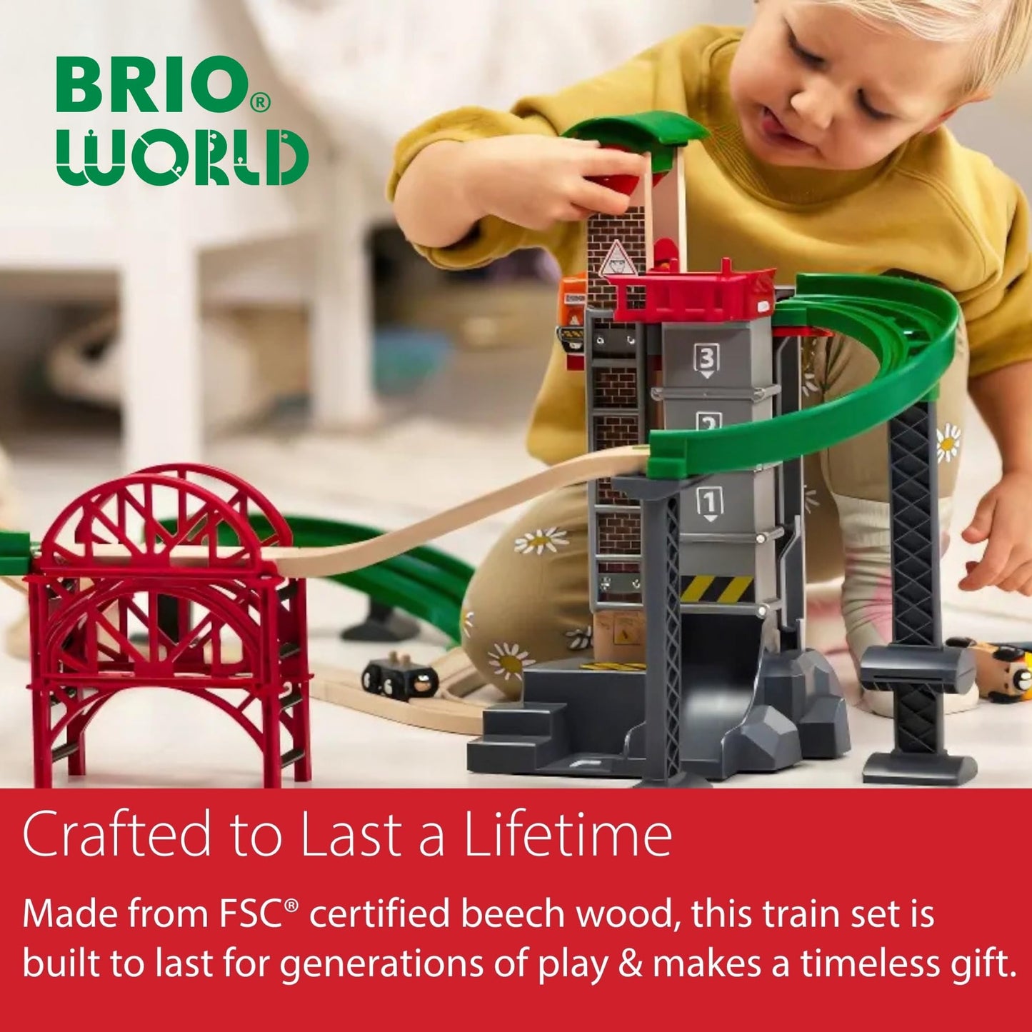 BRIO World Lift & Load Warehouse Set - 32-Piece Wood Train Set - Works with All Wooden Railway Sets - Includes 4-Level Elevator, Vehicles, Tracks & Full Station - MESH Accredited for Ages 3+