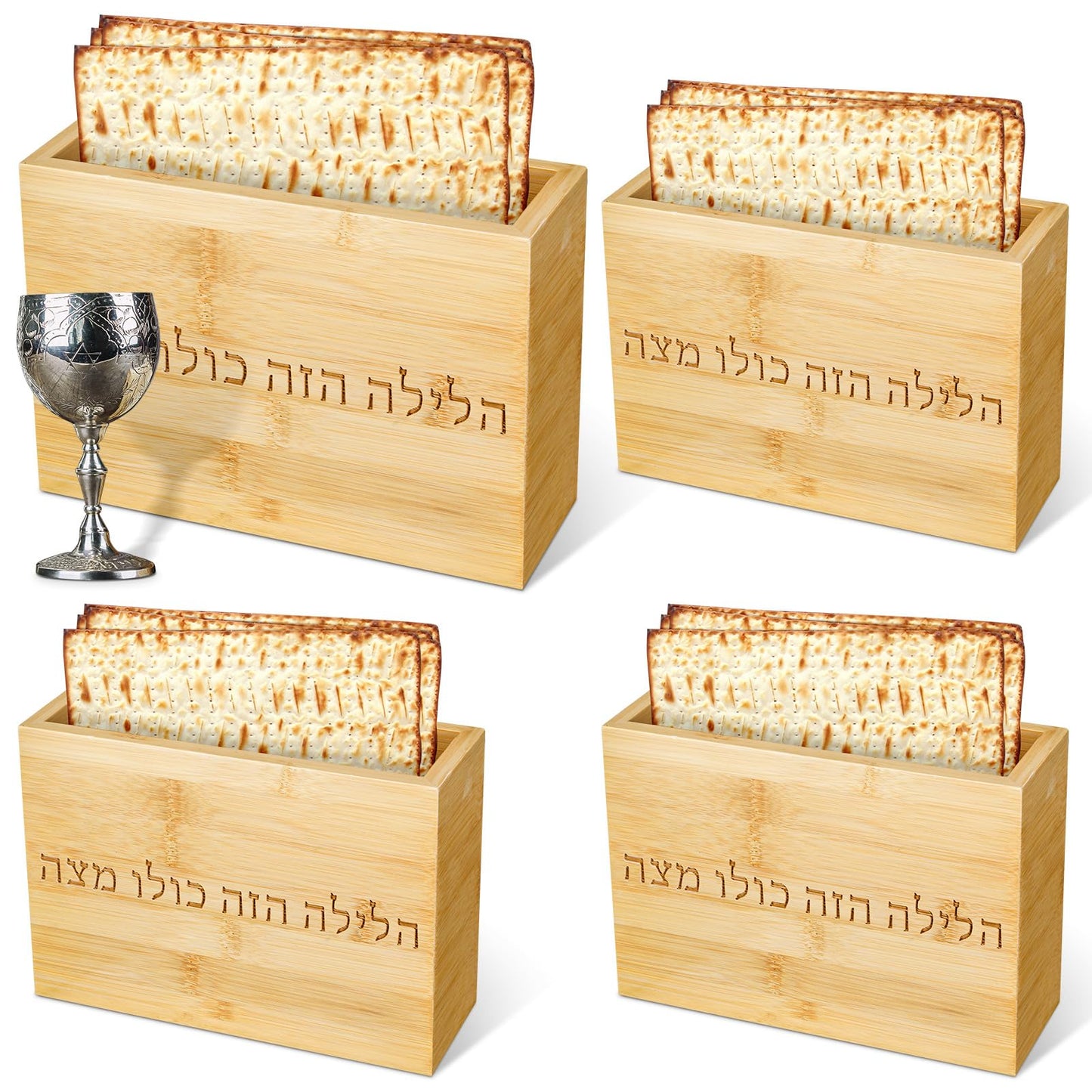Cinnvoice 3 Pcs Matzah Holder for Passover Seder Matzah Box Decor with Hebrew Letters Wooden Matzo Tray Plates for Jewish Passover Gifts Pesach Seder Table Decorations