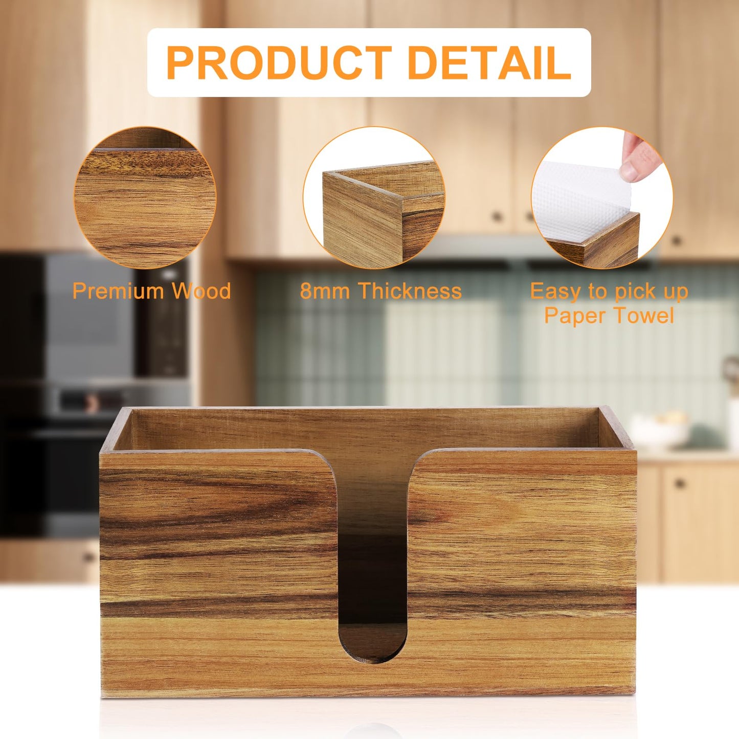 1PCS Paper Towel Dispenser Countertop, Acacia Wood Paper Towel Holder for Bathroom Folded Paper Towel Dispenser Clear Trifold Napkin Holder for Z-fold C-fold MultiFold Trifold - Home Kitchen