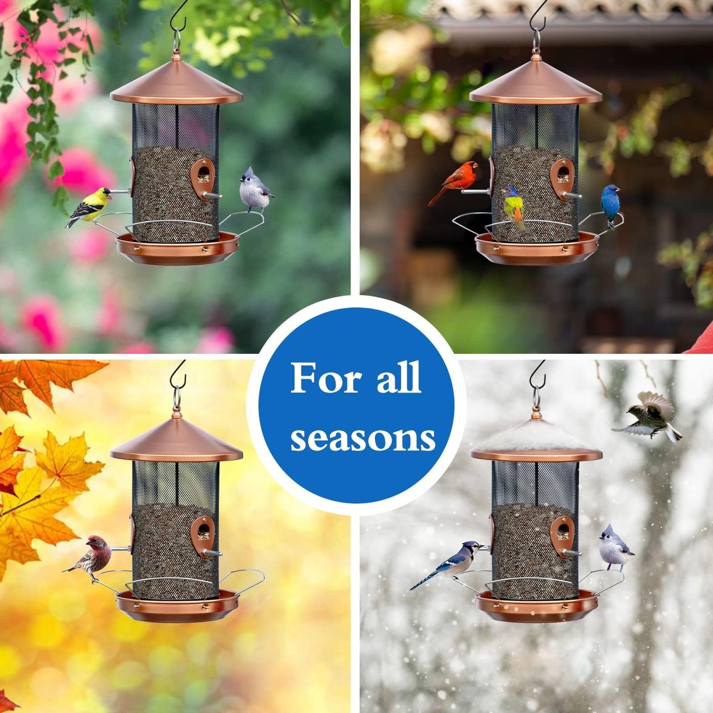 Philodwell Large Bird Feeders for Outside: 12.6inch Metal for Outdoors Hanging with Copper for Garden Yard Outside Decor Cardinal Finch - Gardening Gifts for Women Men
