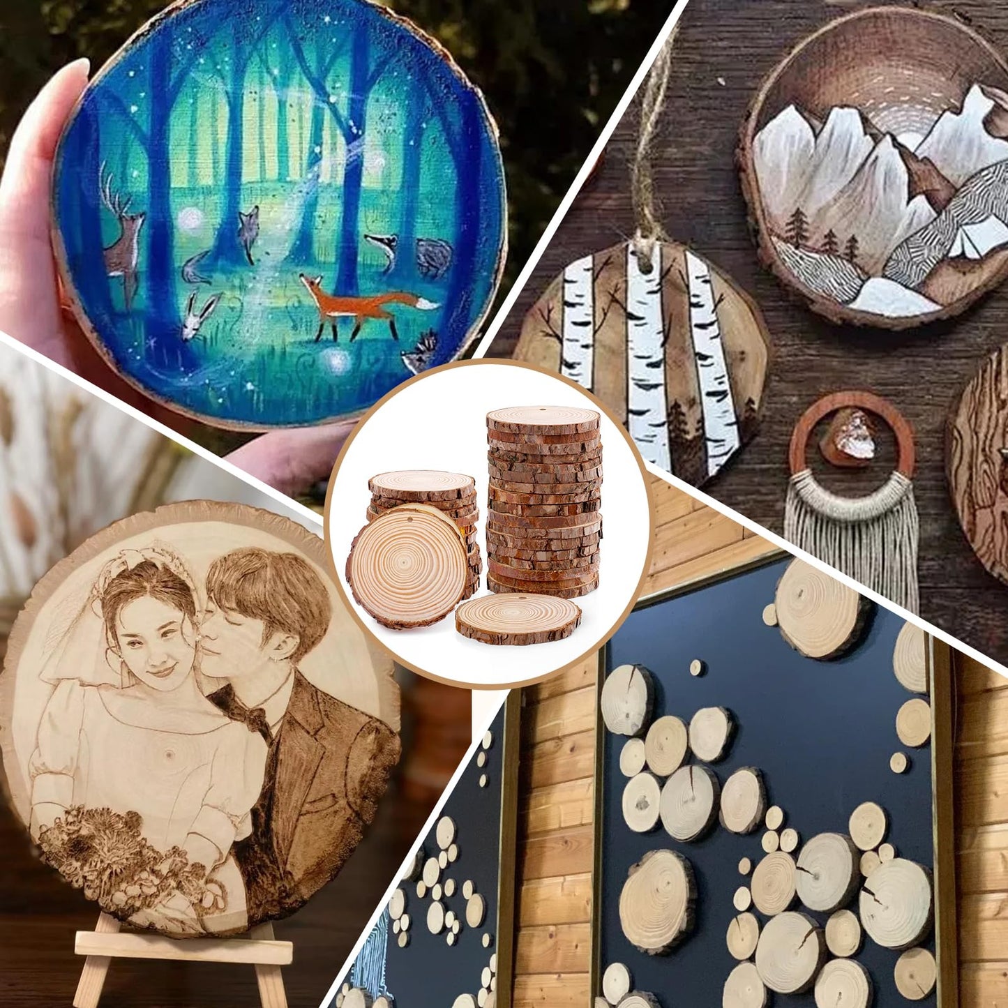 36 Pack Nature Wood Slices for Crafts,3.1-3.5In Unfinished Natural Wood Rounds.Wood Circles Predrilled with Hole and 20m Rope for Wooden Craft Supplies,Painting,Wooden Ornaments,DIY Gifts