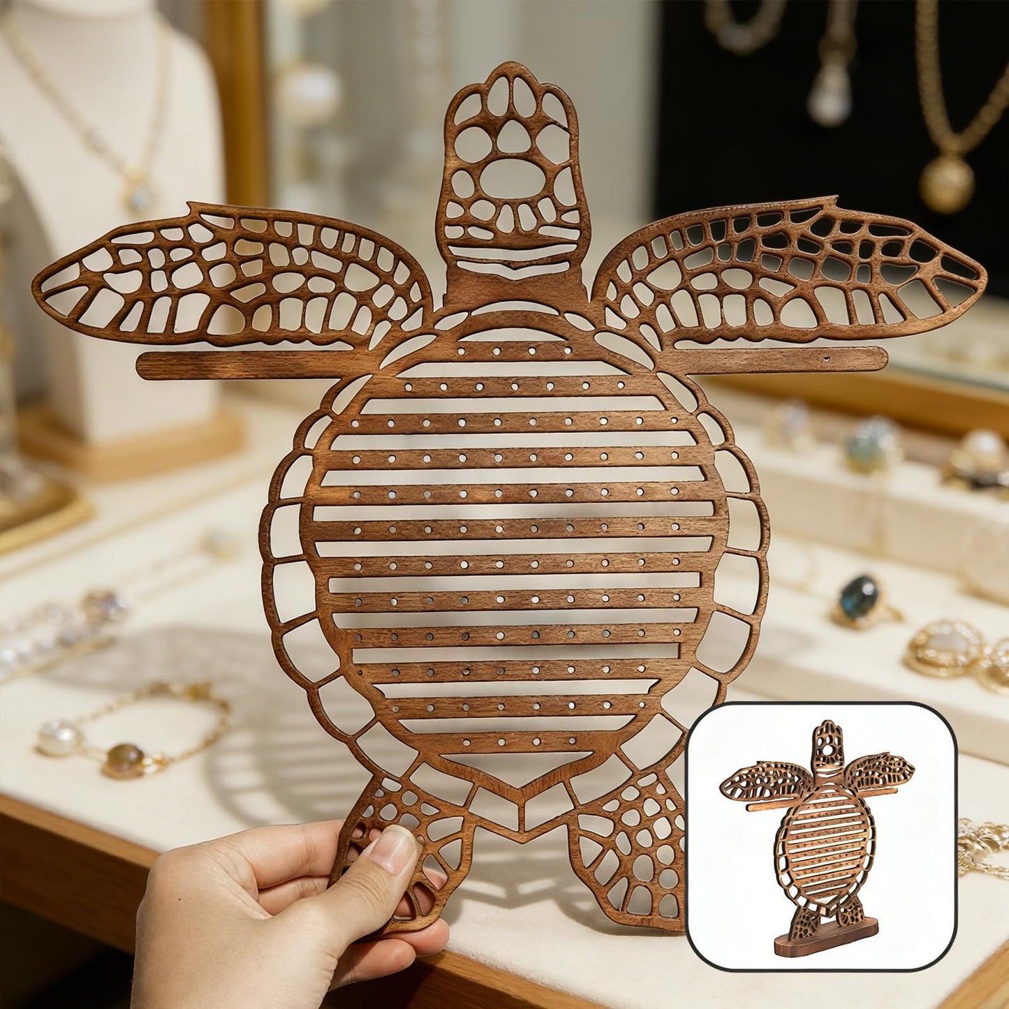 Cxomnndiw Cute Turtle Wooden Jewelry Holder Stand,Wall-Mounted Earring Holder Organizer for Necklaces, Bracelets & Earrings,Unique Home Decor,The Preferred Choice for Gift-Giving