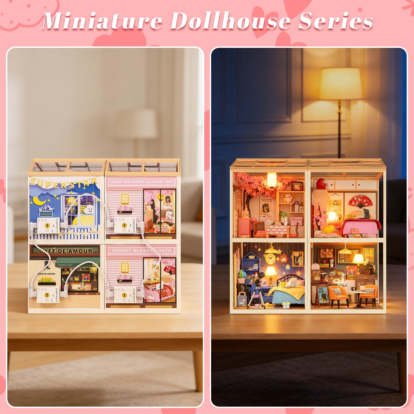 Loyratche DIY Japanese Bedroom Miniature House Kit, LED Light Mini Dollhouse Kit for Adults and Teens, with Roof & Dust Covers, Tiny House Gifts for Kids and Adults