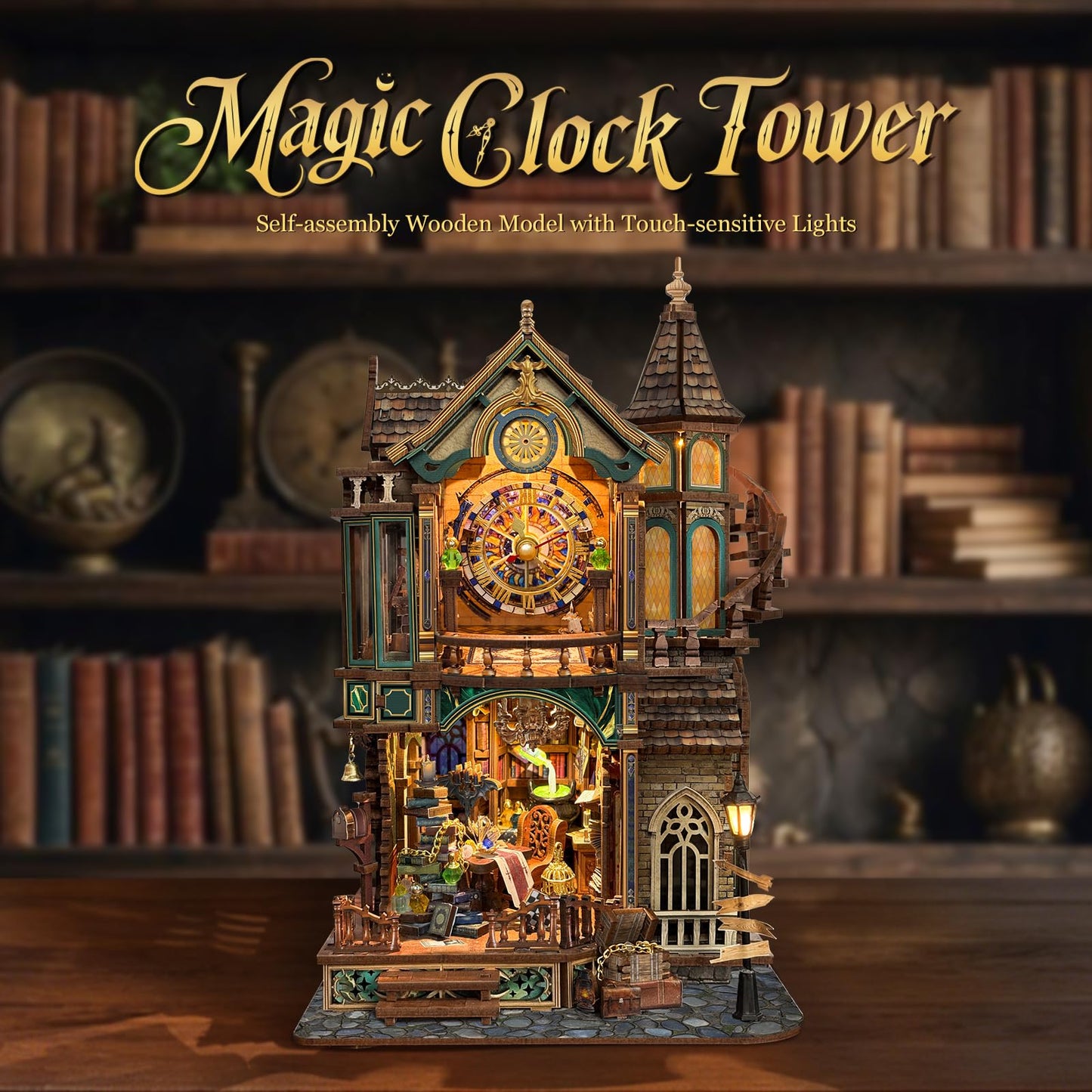 LORENOOK Magic Clock Tower Book Nook, Miniature Building Kit with LED Light