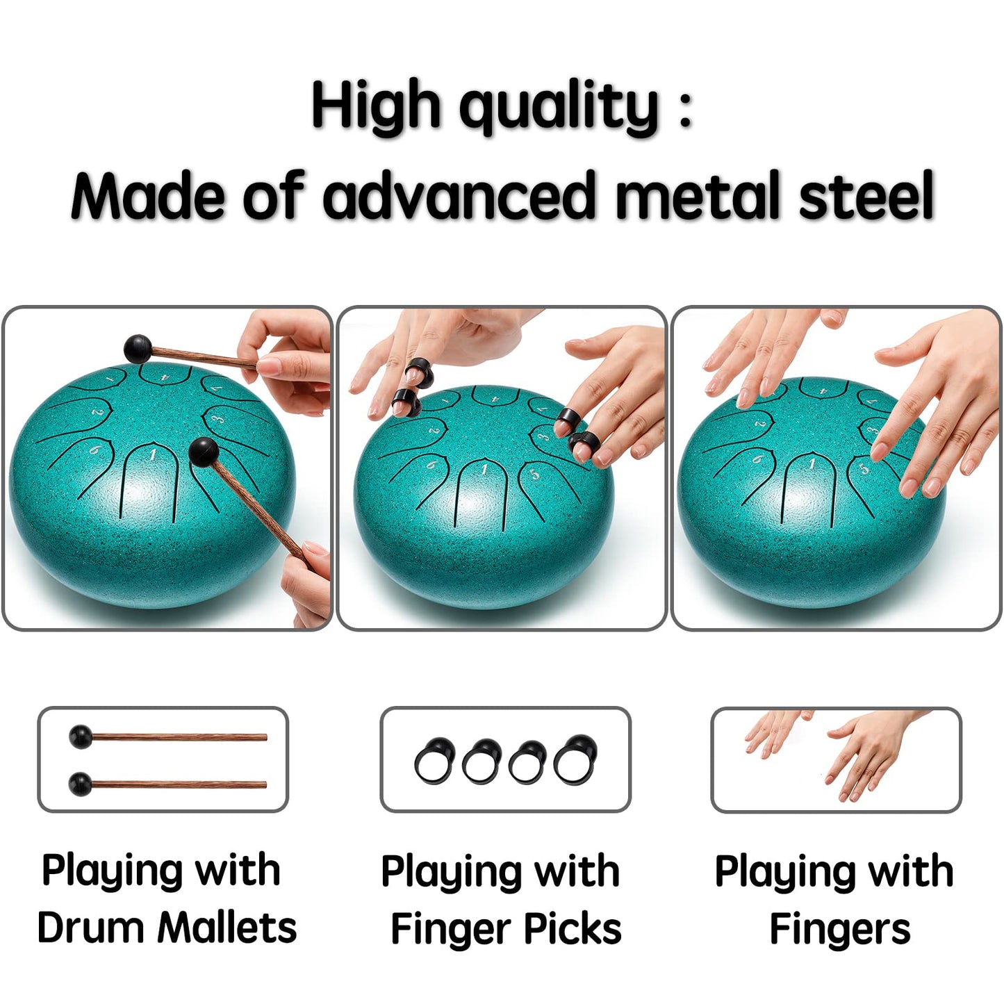 Lronbird Steel Tongue Drum 6 Inch 8 Notes Rain Drum Style Gift