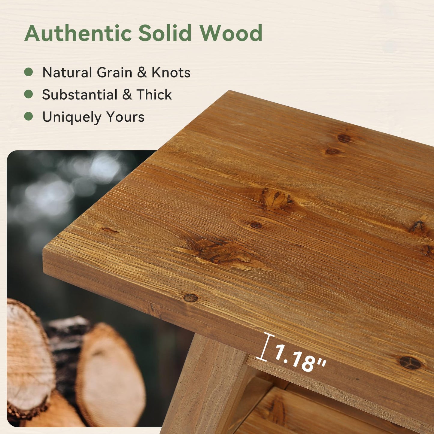 TRIBEWOOD Solid Wood Entryway Bench with Shoe Storage Shelf, 62.99" Long Rustic Hallway Shoe Bench, Natural Wood Mudroom Window Seating, 400 lbs Capacity