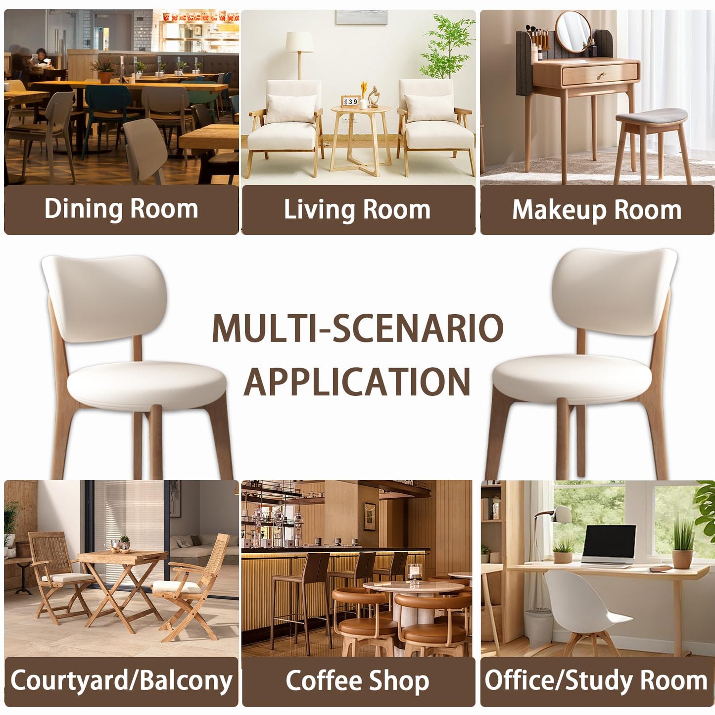 JS Space Solid Wood Dining Chairs Kitchen Chairs Set of 2 Mid Century Modern Dining Chairs with Wooden Frame and Upholstered Farmhouse Dining Room Chairs for Kitchen,Living Room