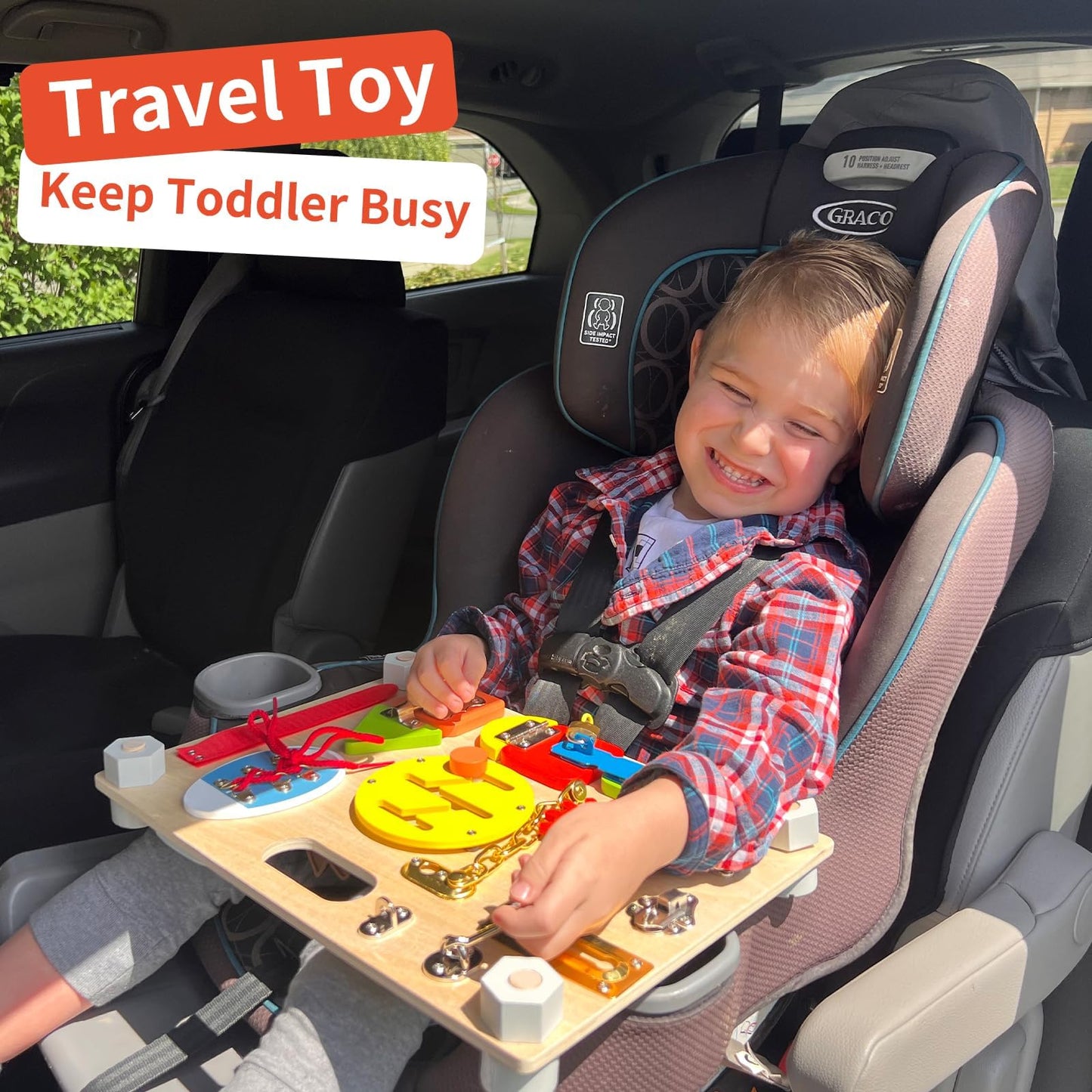 Smartwo Montessori Busy Board for Toddlers 3-5, Large Wooden Sensory Board with 20+ Learning Activities, Fine Motor Toy, Double-Sided Travel Busy Board for Preschool Boys & Girls