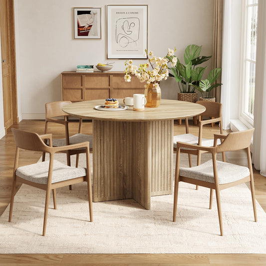 LITTLE TREE Round Dining Table for 4-6 People, Modern Wooden Kitchen Table with Pedestal Base, Small Dinner Table for Dining Room, Kitchen, Living Room