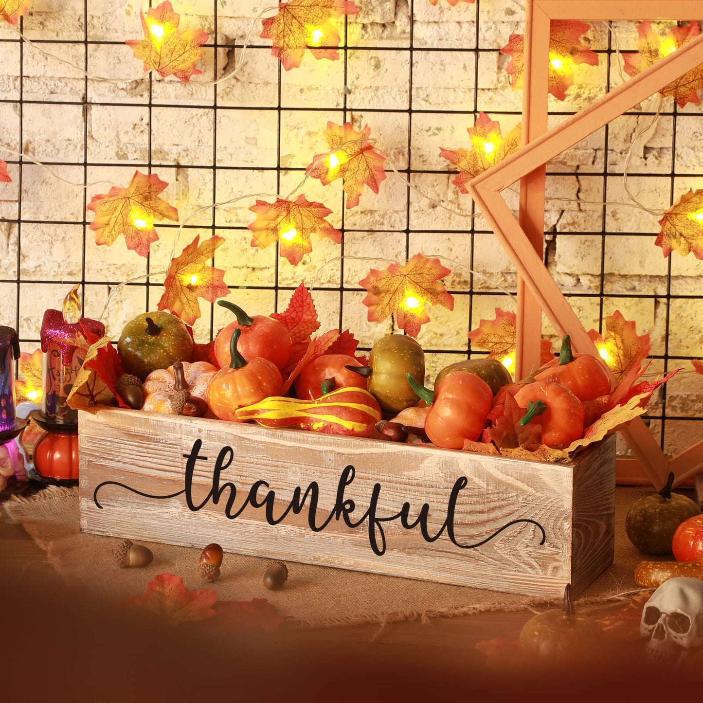 Patelai 1 Pcs 15.7inch Centerpiece Table Decorations Wood Planter Rectangular Planter Decorative Window Planters Rustic Wooden Box Floral Natural Centerpieces for Wedding Decor(Thankful Style)