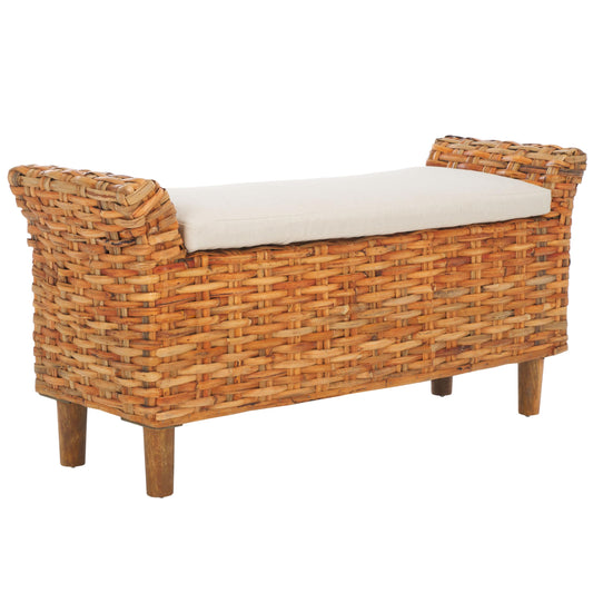 SAFAVIEH Home Collection – Palermo Natural Woven Accent Bench with Cushioned Seat, Transitional Organic Bench for Bedroom, Entryway or Living Room (FOX6533B)