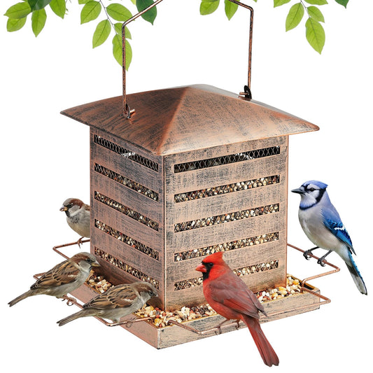 IWNTWY Bird Feeder, 3 LB Large Capacity Metal Bird Feeders for Outdoor Hanging, Heavy Duty Wild Birdfeeder with 4 Perches, Sturdy & Easy to Refill