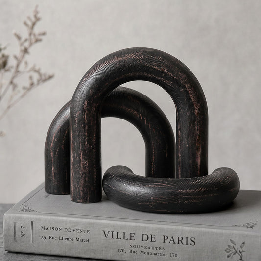 EOSAHR Pine Wooden Arch Decor Set for Home Decor - Wood Sculpture for Coffee Table, Entable & Bookshelf Decor - Decorative Objects for Floating Shelf Decor Items (Distressed Black)