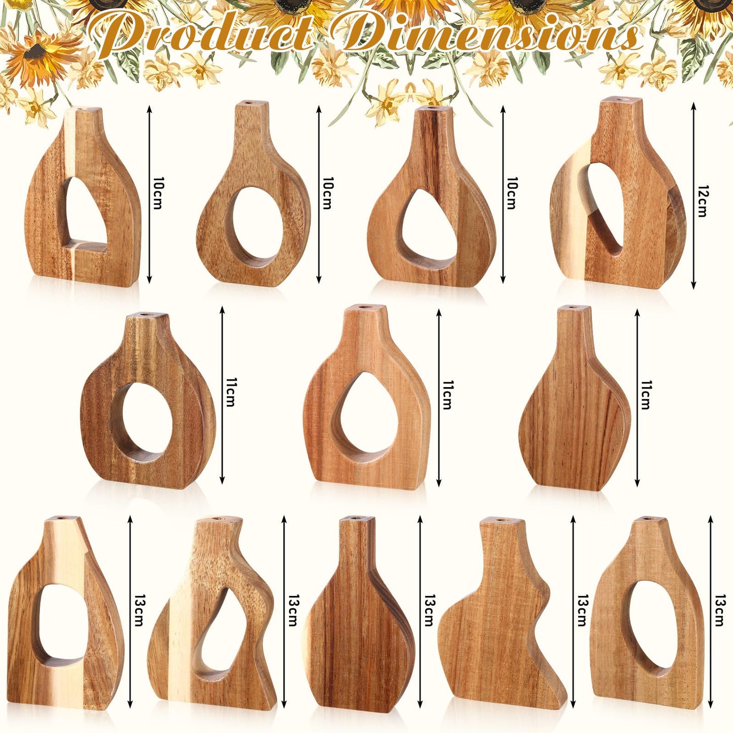 Blulu Set of 12 Small Wooden Vases Bulk for Centerpiece Mini Acacia Wood Vase for Faux Flowers Housewarming Gift Boho Minimalist Home Decor for Kitchen Table Living Room(Natural)